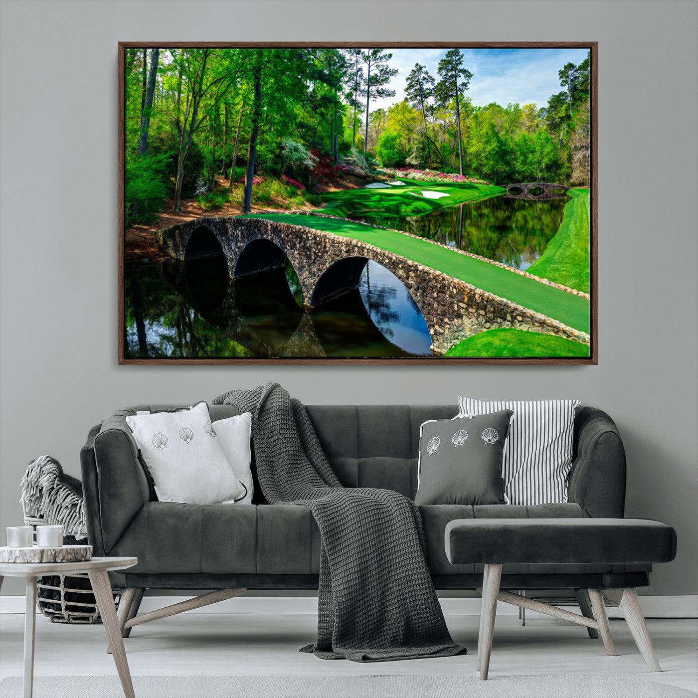 MGV-FC-36X24 - Augusta National Golf Club Wall Art - Panoramic Bridge & Lush Greenery – Premium Framed, Ready-to-Hang Triptych Canvas