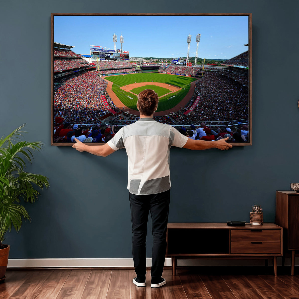 90998-MGV-CV-36X24 - Cincinnati Reds Baseball Canvas Print | Great American Ball Park Stadium Wall Art