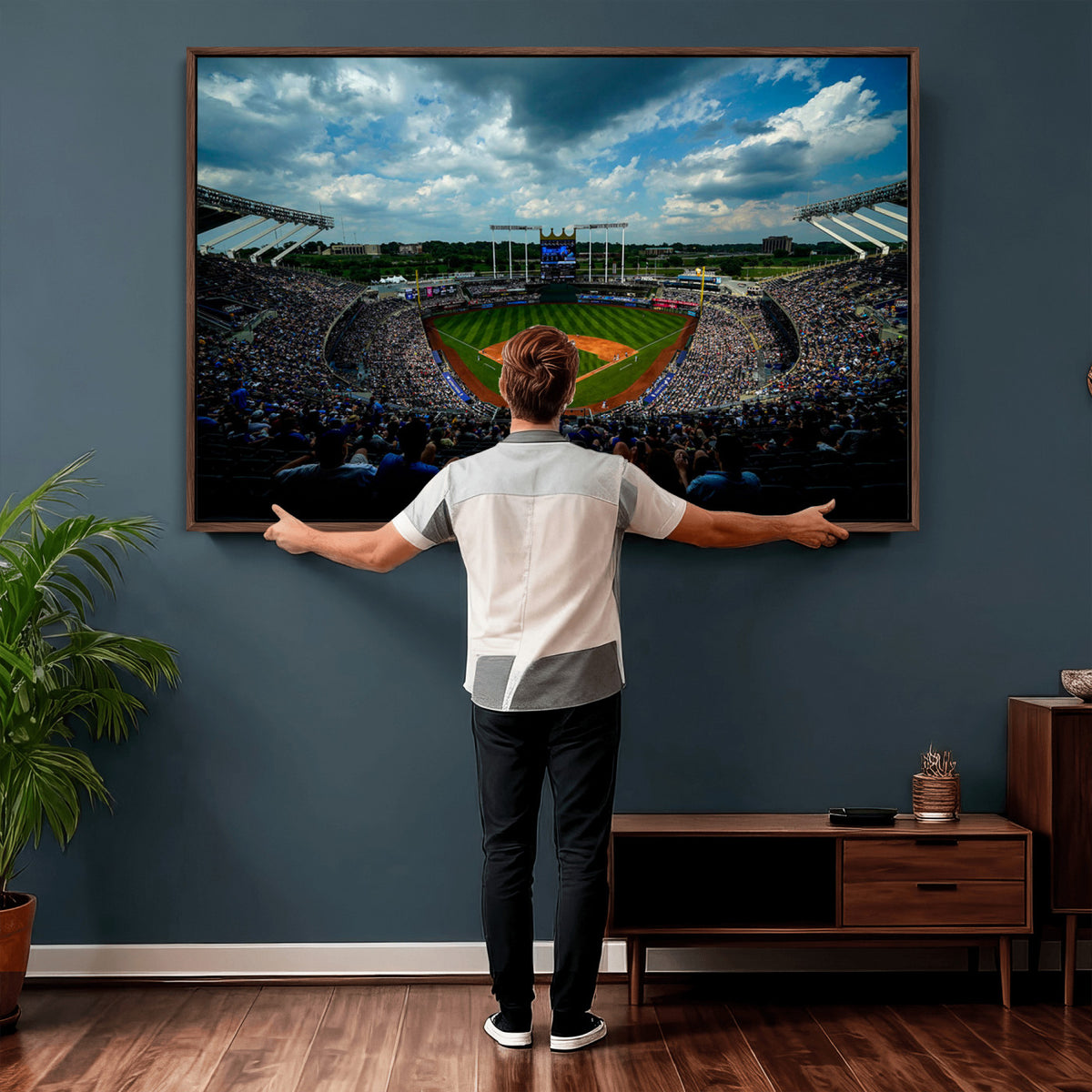 37127-MGV-CV-36X24 - 3-Panel Kauffman Stadium Wall Art Print | Large Kansas City Royals Baseball Canvas