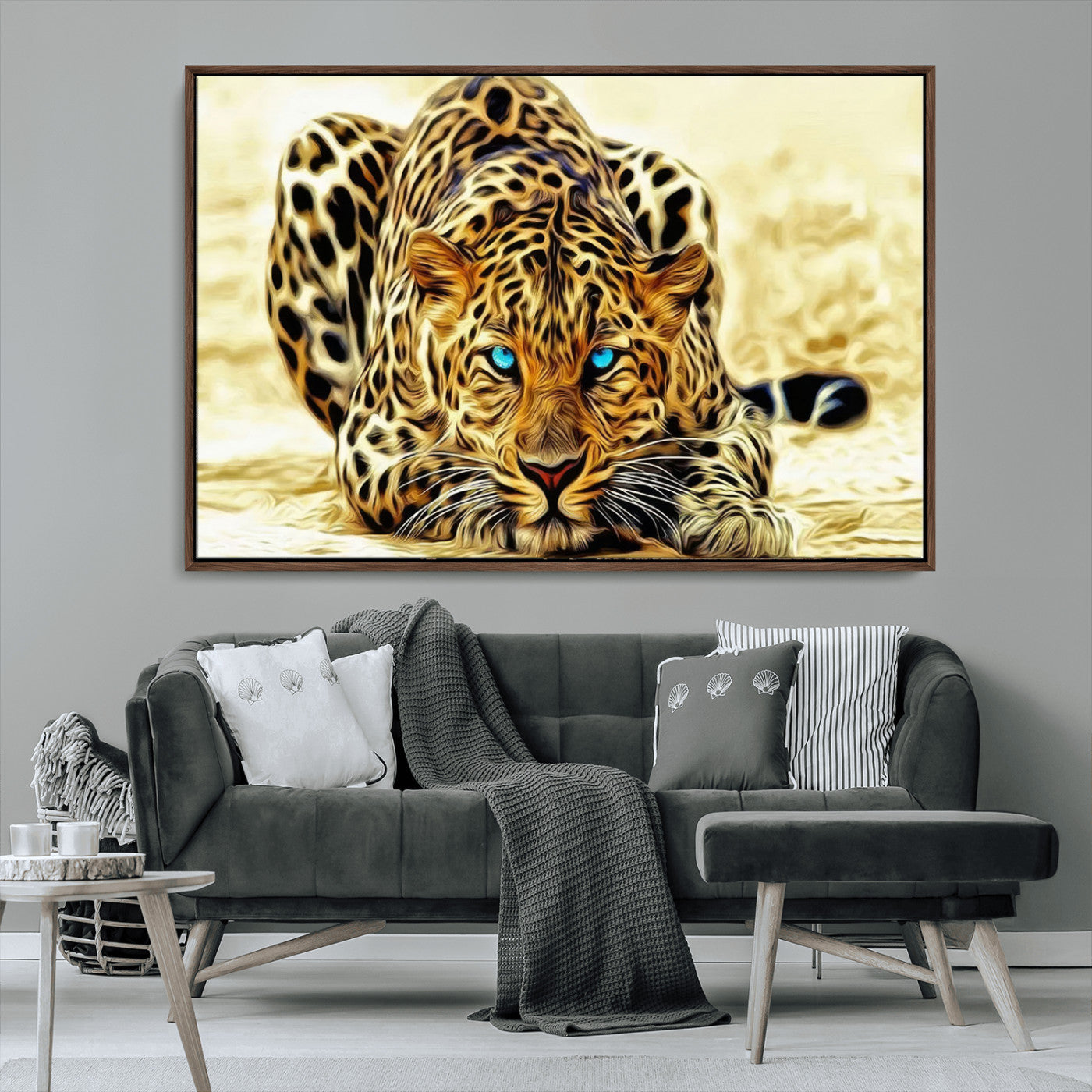 -Blue-Eyed Leopard Canvas Wall Art - Framed Animal Print Ready to Hang - Fierce and Bold Decor for