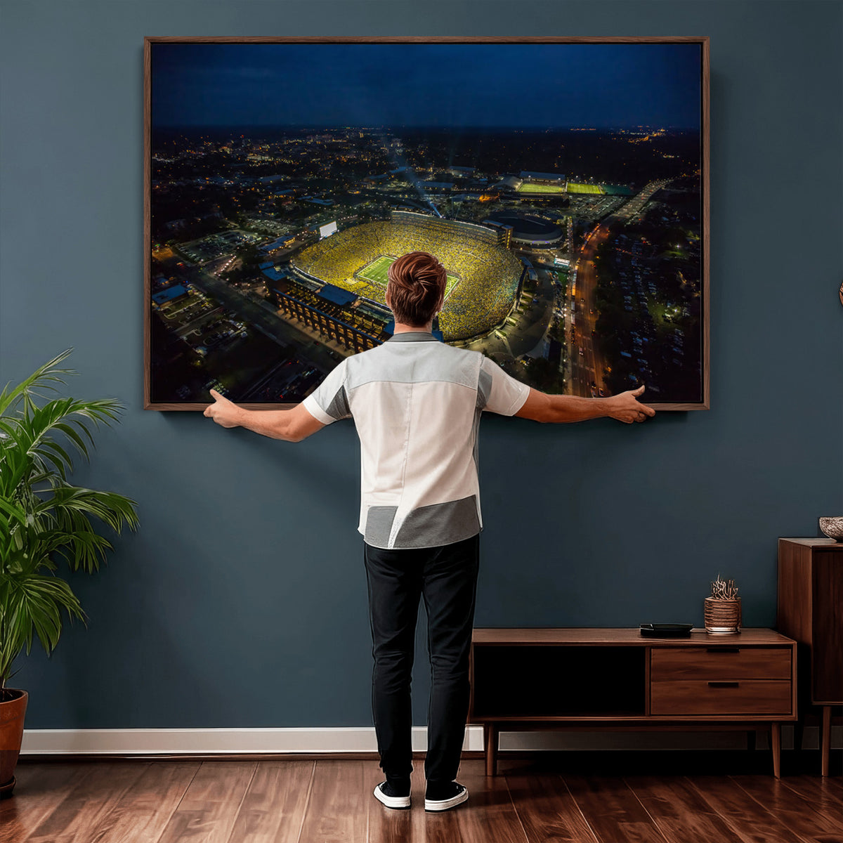 52519-MGV-CV-36X24 - Michigan Wolverines Football Team Print, Michigan Stadium Wall Art Canvas Print