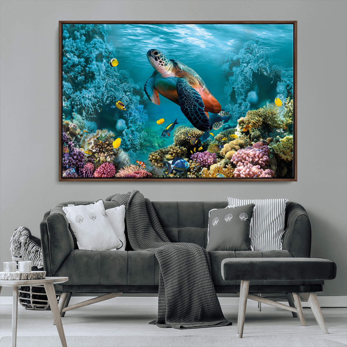 MGV-FC-36X24 - Sea Turtle and Coral Reef Triptych Wall Art – Vibrant Underwater Scene Canvas Set for Ocean Lovers and Coastal Decor – Ready to Hang 3-Panel Artwork