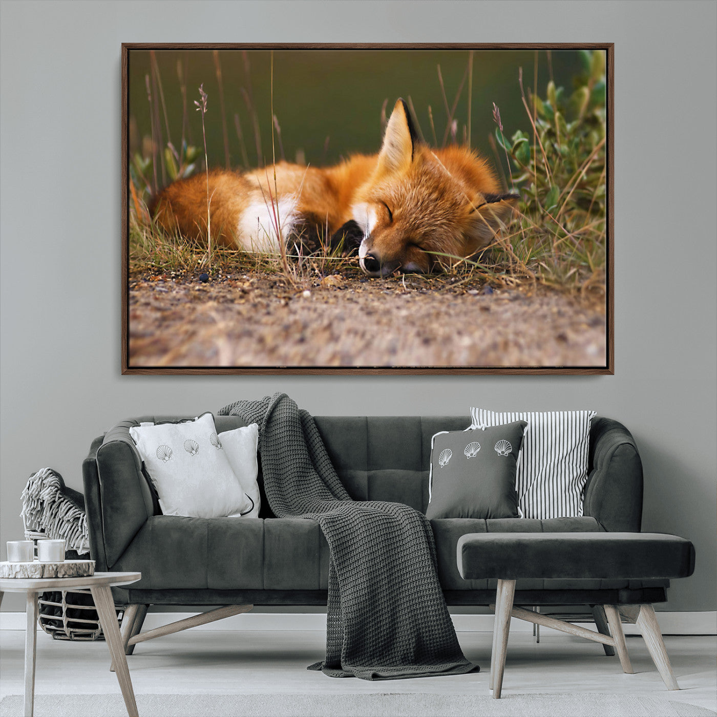 25085-MGV-FC-36X24_Walnut-Sleeping Fox Wall Art Canvas Print, Farmhouse Wall Decor and Animal Wall Art Print