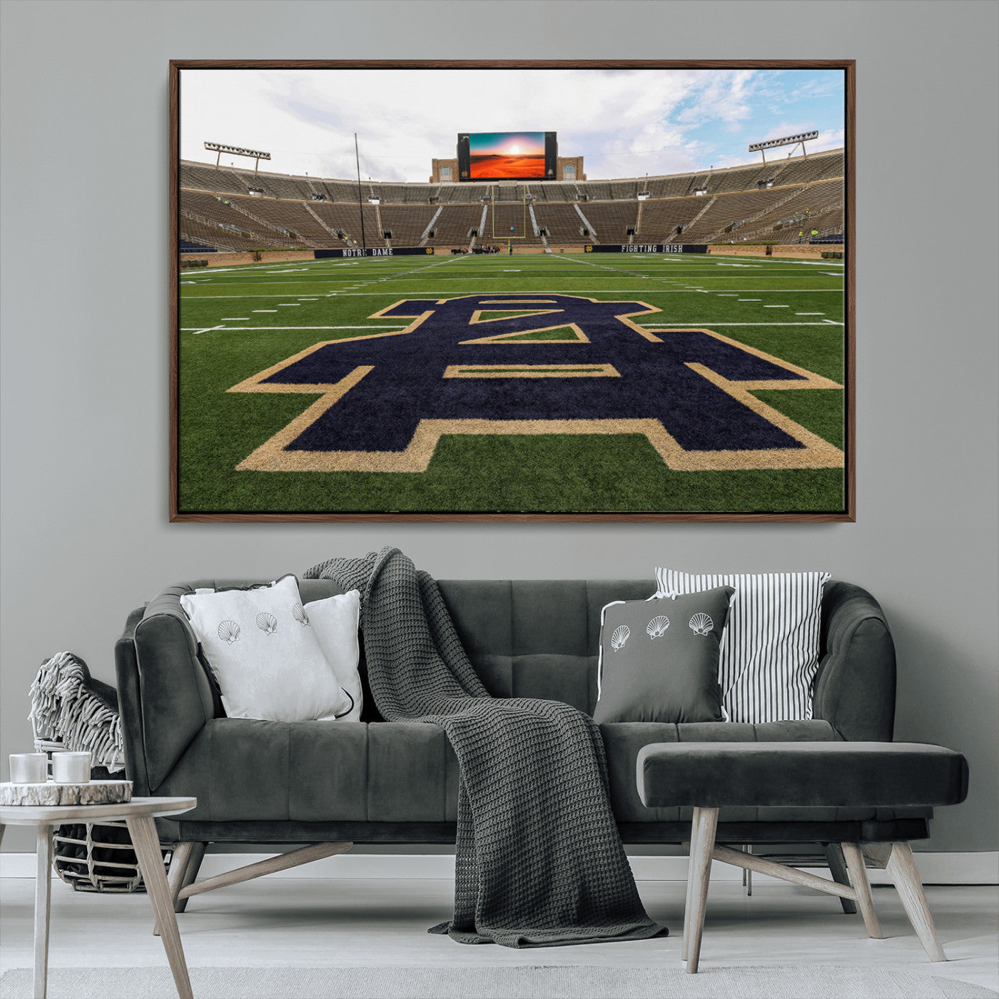 MGV-FC-36X24 - Notre Dame Stadium Giclee Canvas Print | Triptych Wall Art Featuring Iconic Notre Dame Football Field | Ready-to-Hang Sports Stadium Decor