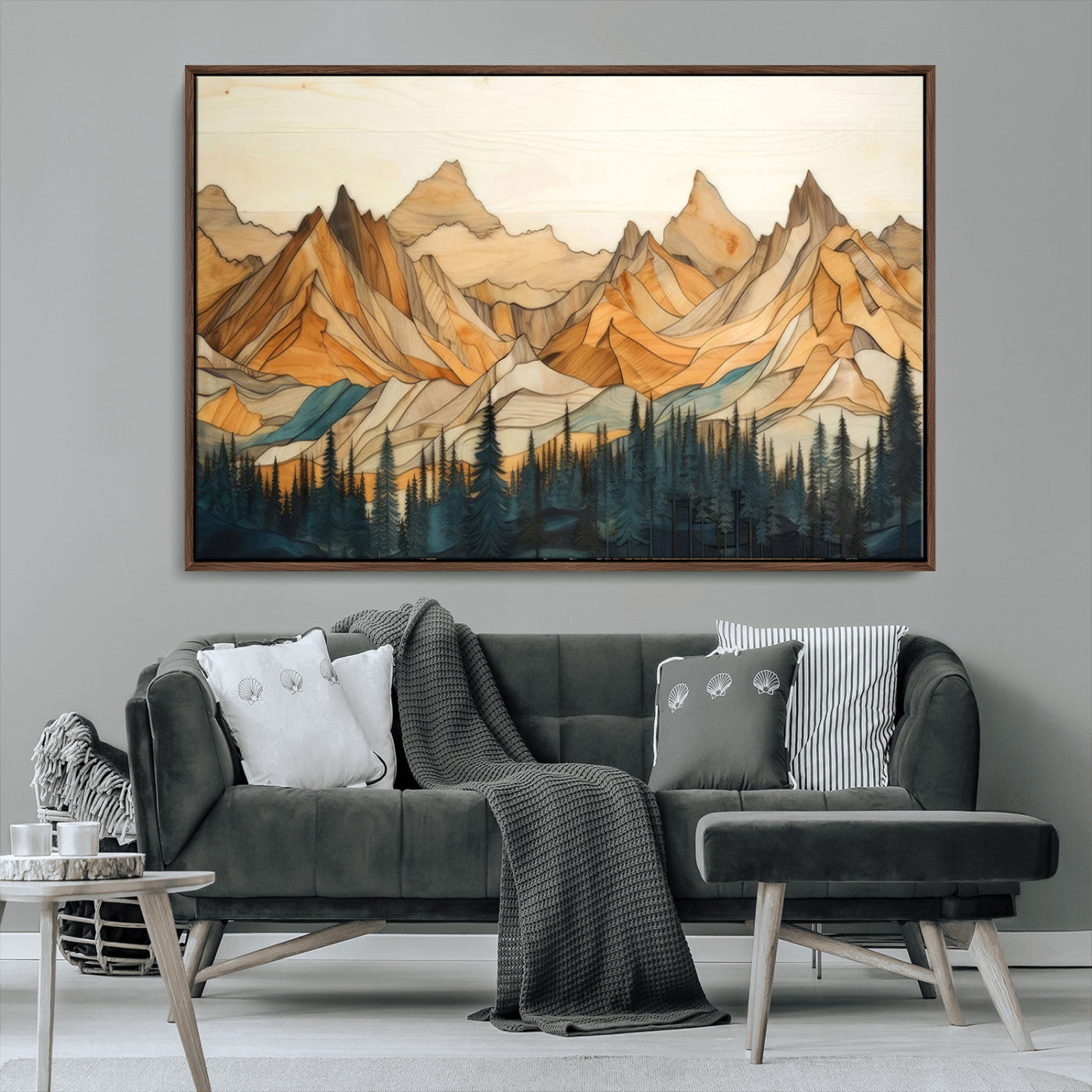 -Rustic Wood Mountain Wall Art Print | Triptych Giclee Print Featuring Handcrafted Forest and