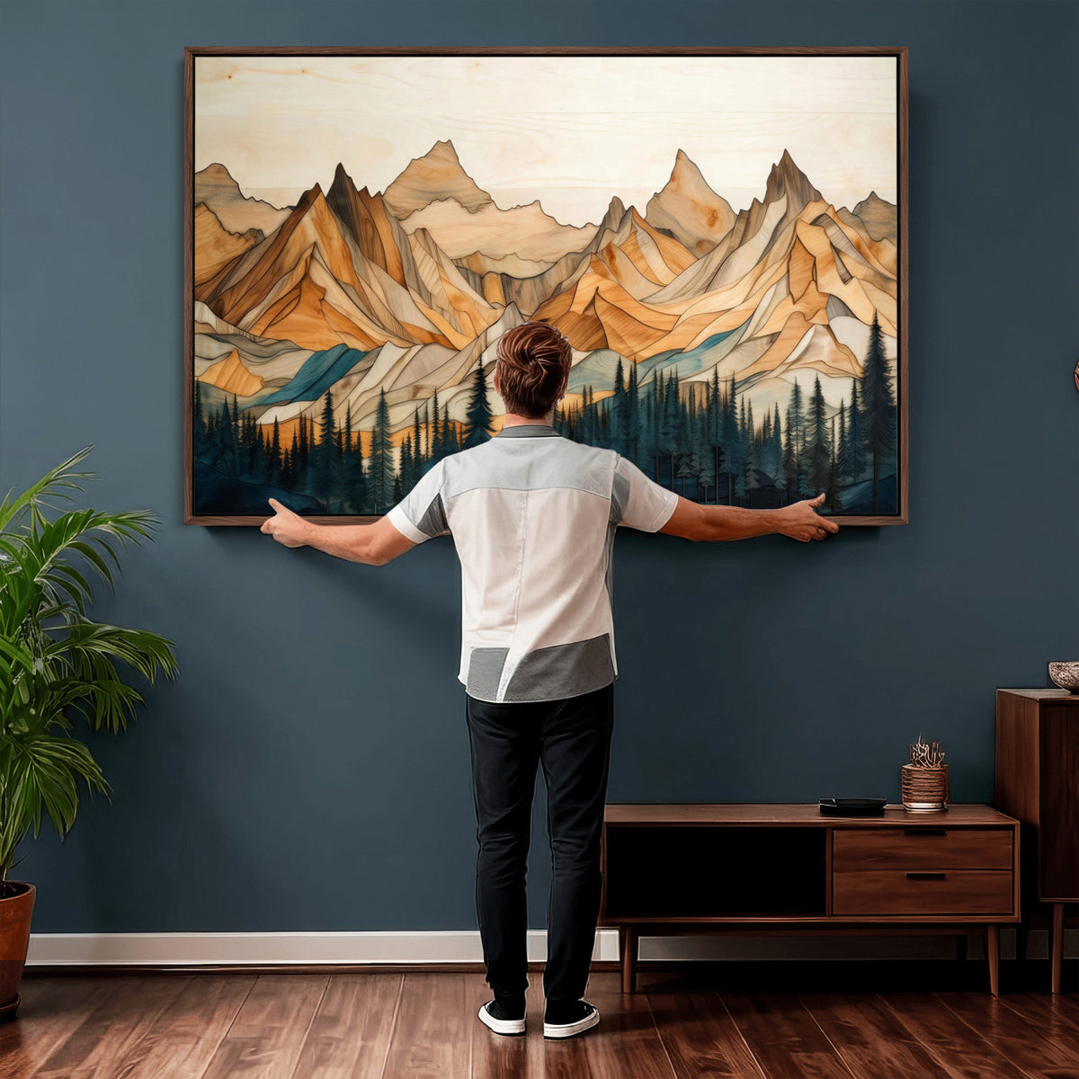 31576-PAN-FL-20X10 - Rustic Wood Mountain Wall Art Print | Triptych Giclee Print Featuring Handcrafted Forest and