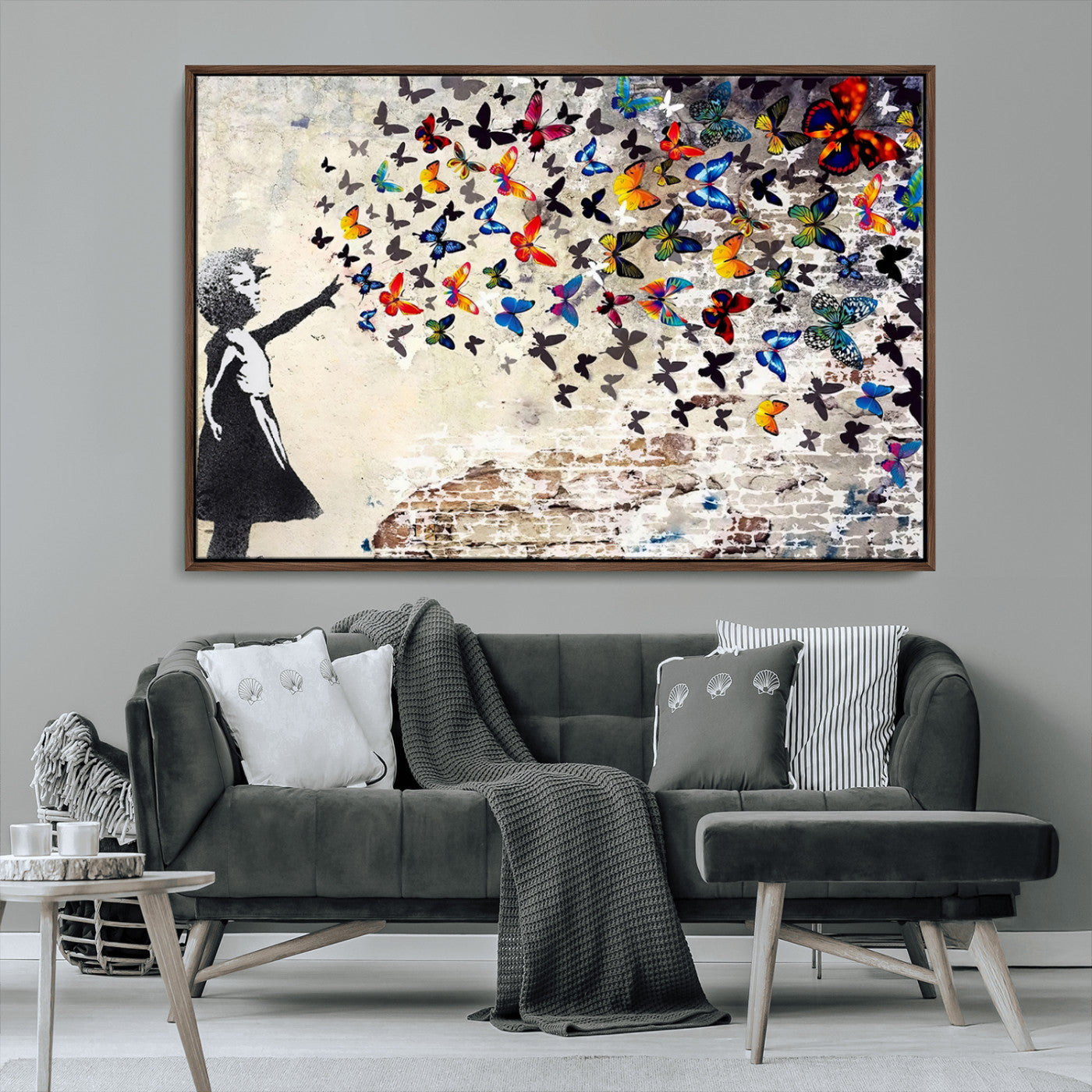 MGV-FC-36X24 - Banksy Graffiti Wall Art Canvas Print: Girl Releasing Vibrant Butterflies – Ready to Hang