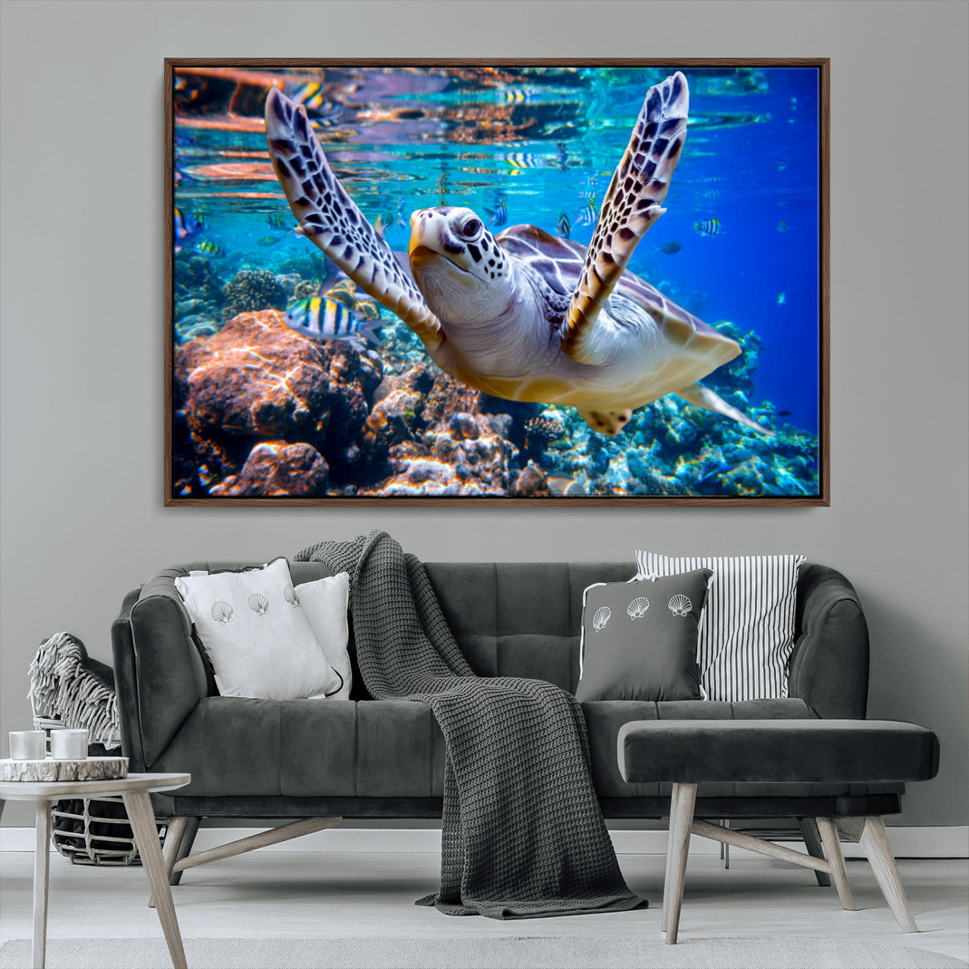 MGV-FC-36X24 - Underwater Sea Turtle Wall Art Canvas Print – Vibrant Ocean Coral Reef Décor, Ready to Hang