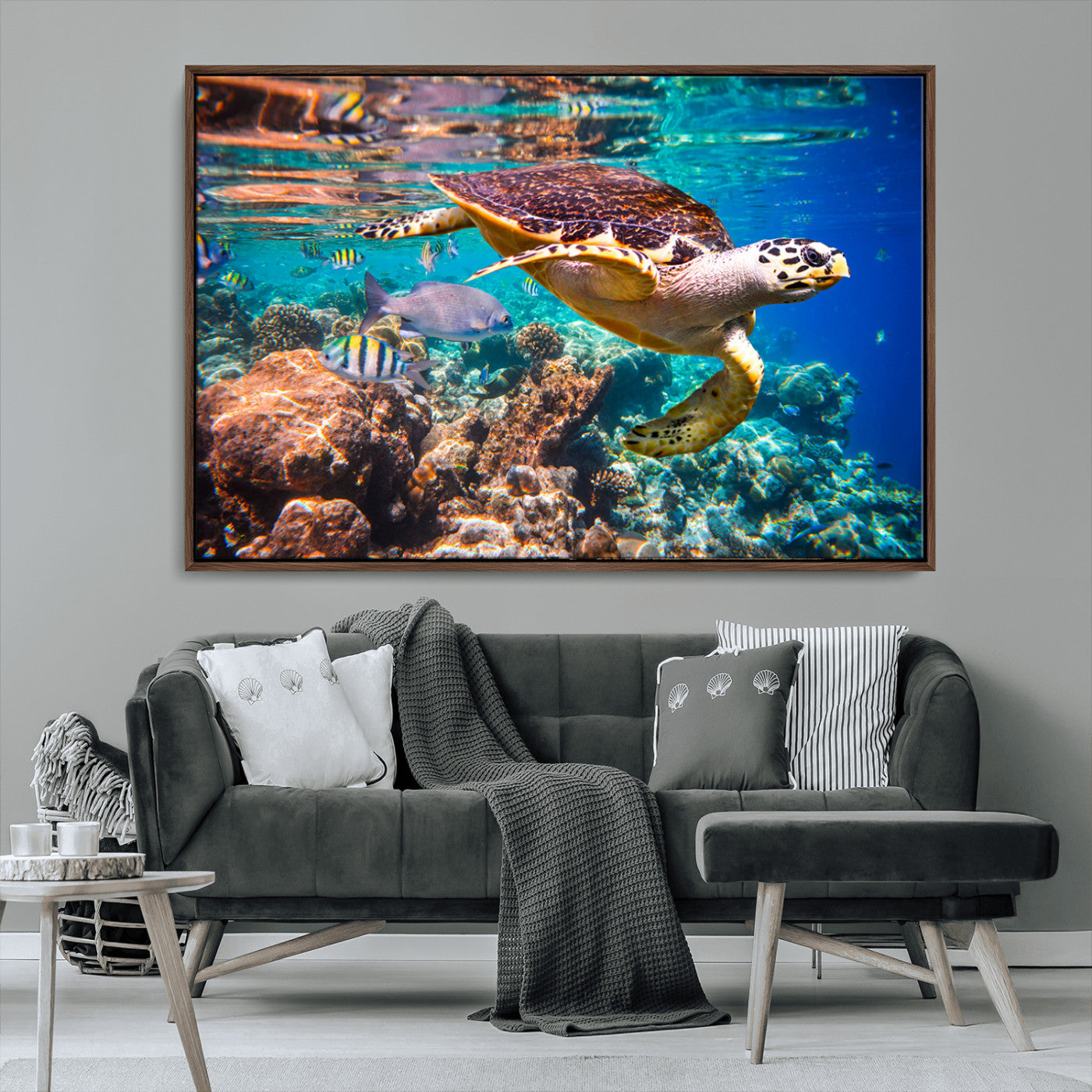 MGV-FC-36X24 - Sea Turtle Wall Art Canvas Print – Vibrant Ocean Coral Reef Décor, Ready to Hang