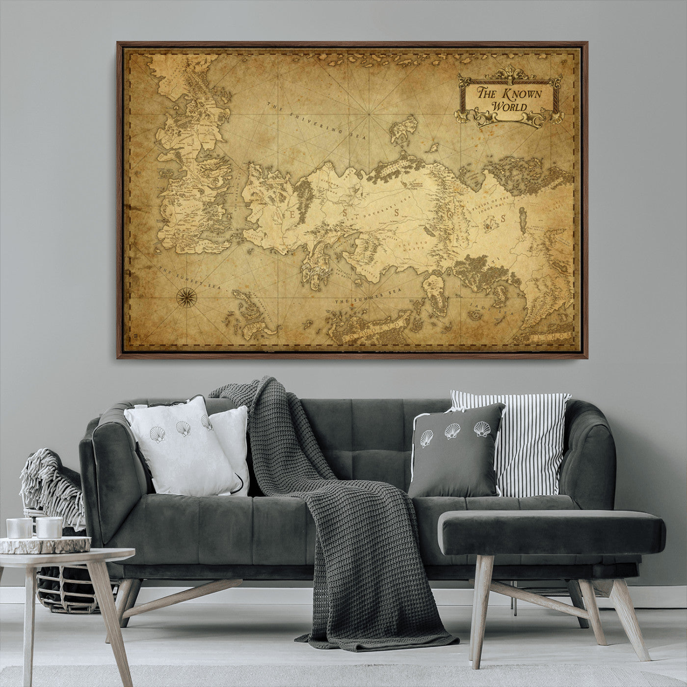 MGV-FC-36X24 - Vintage Game of Thrones Map Wall Art | Westeros and Essos Antique Style Print | The Known World in Triptych Canvas | Giclee Canvas for Fantasy Lovers