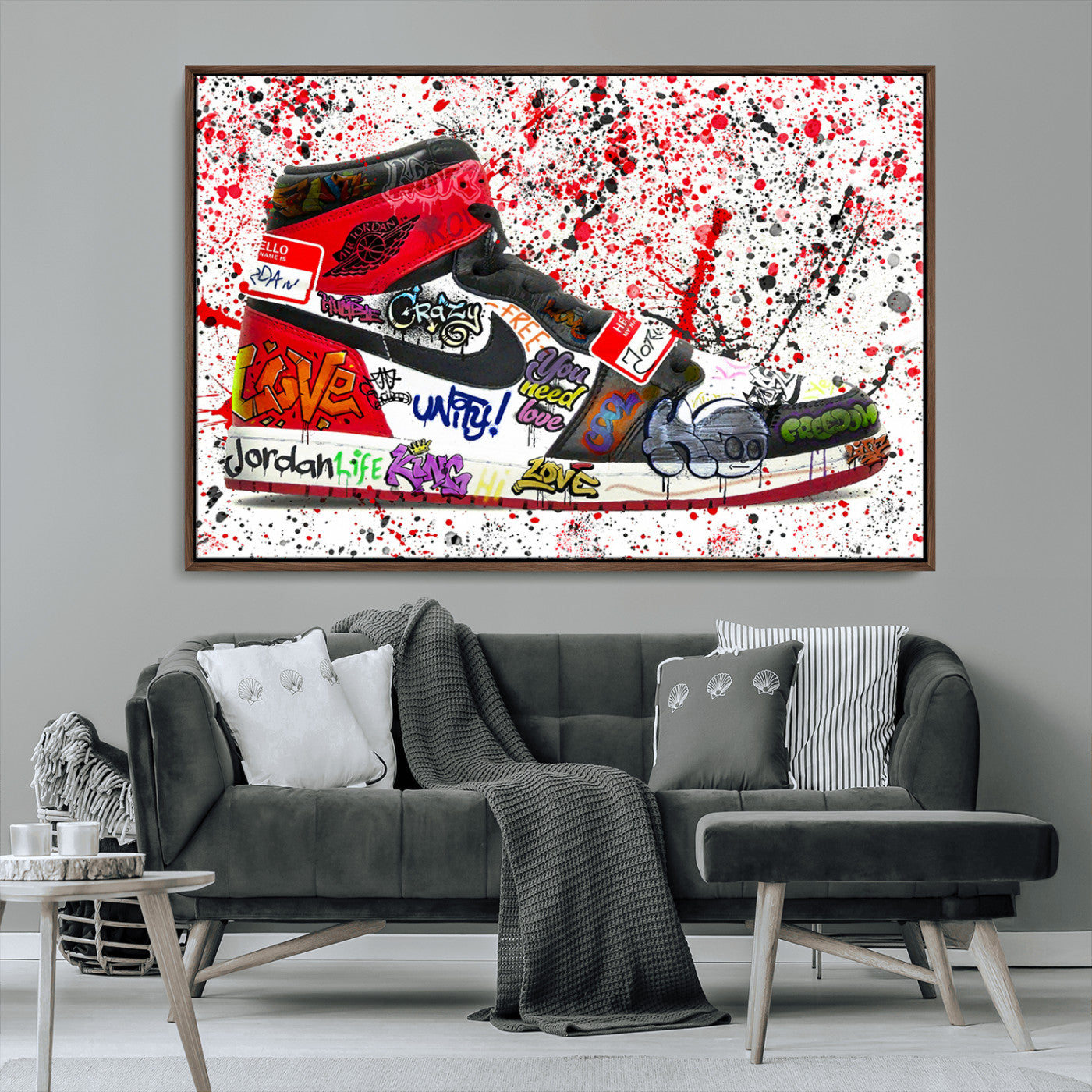MGV-FC-36X24 - Jordan Shoes Graffiti Wall Art Canvas Print- Jordan Graffiti Canvas Wall Art - Framed Perfect for Sneaker heads and Urban Art Lovers