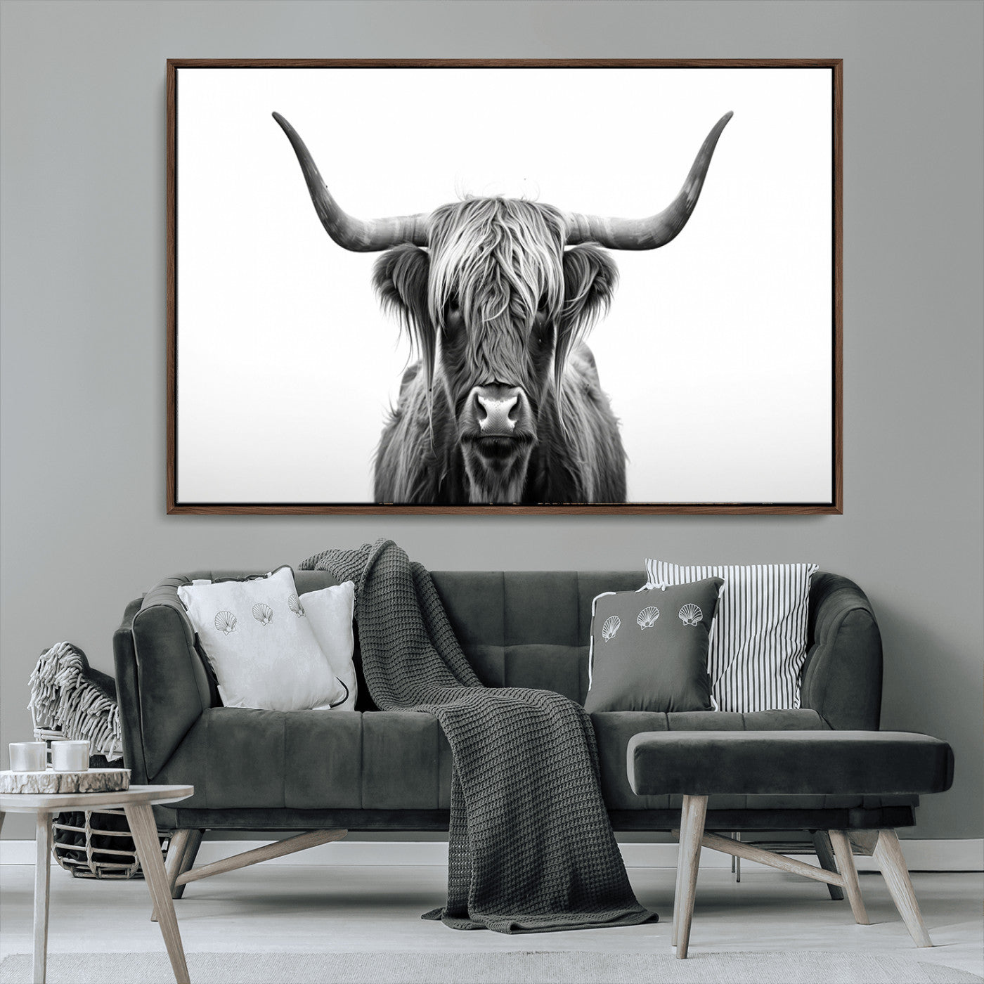 MGV-FC-36X24 - Highland Wall Art Canvas Print – Minimalist Black and White Farmhouse Décor, Ready to Hang