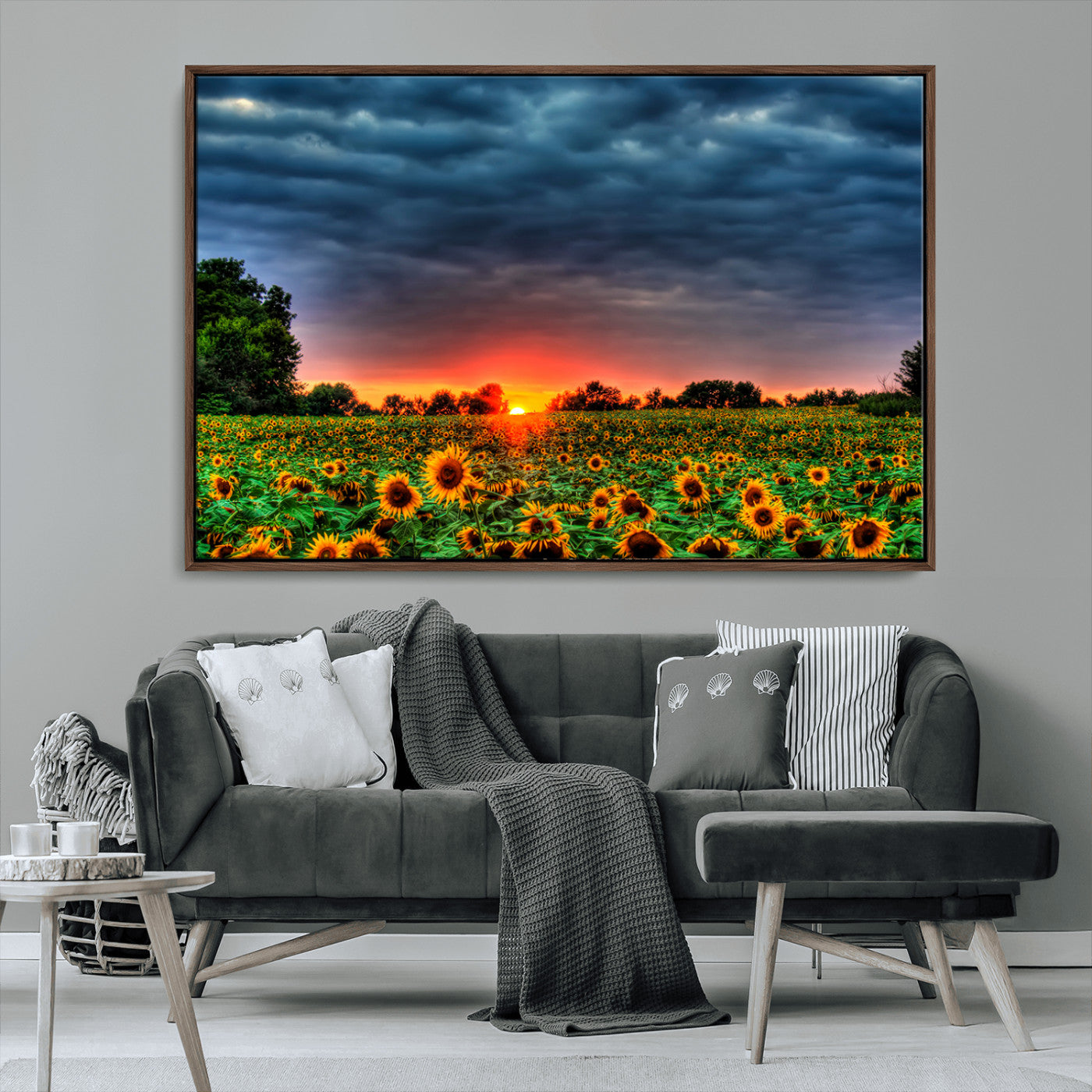 MGV-FC-36X24 - Golden Sunflower Field at Sunset – Breathtaking Sky and Vibrant Flowers, Ready to Hang Wall Art