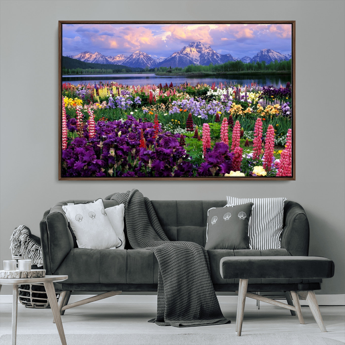 MGV-FC-36X24 - Vibrant Wildflower Garden and Mountain View Giclee Canvas Print | Floral Wall Art for Living Room
