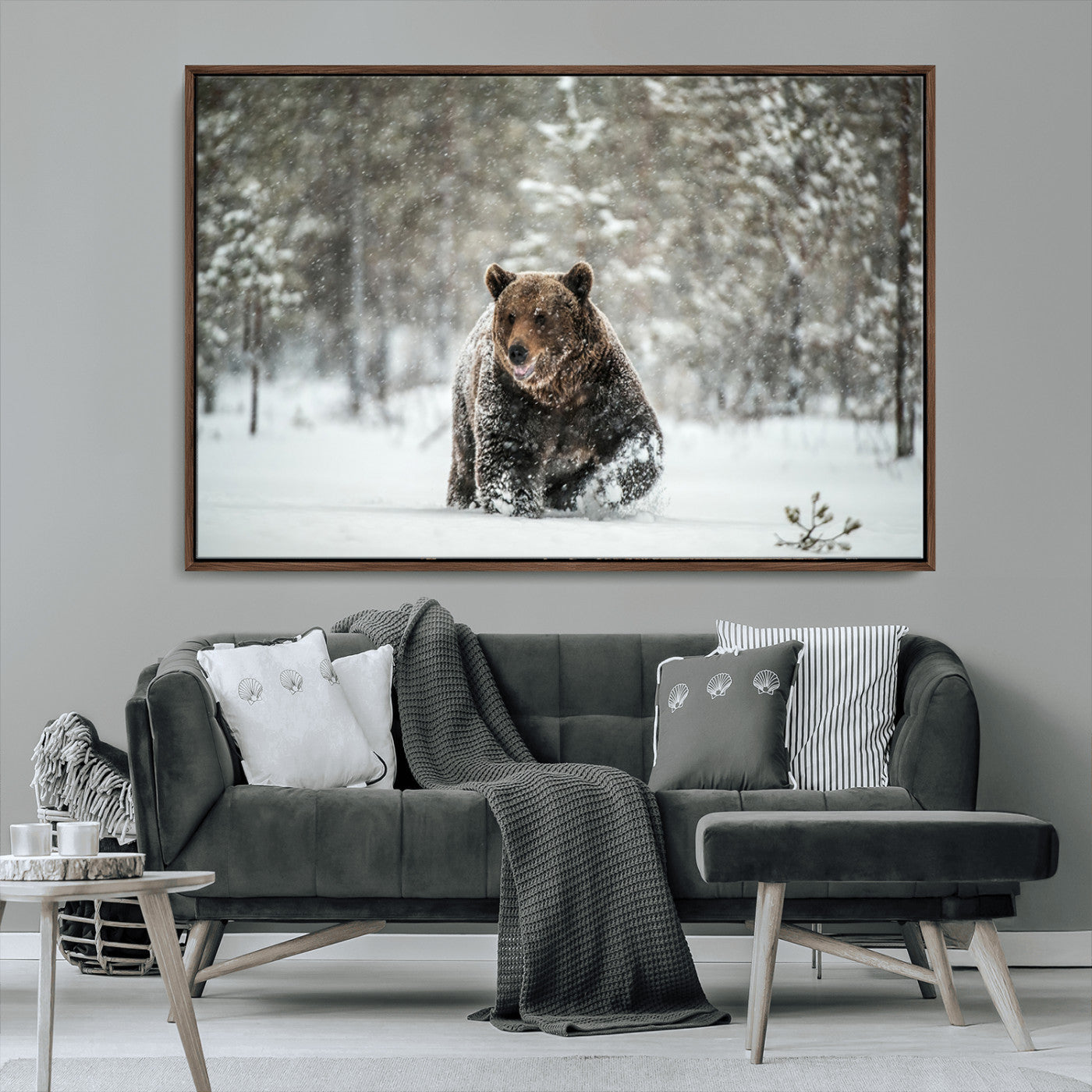 MGV-FC-36X24 - Wall Art Canvas Print – Grizzly Bear in Snowy Forest Powerful Presence Snowy Wilderness Wild Beauty