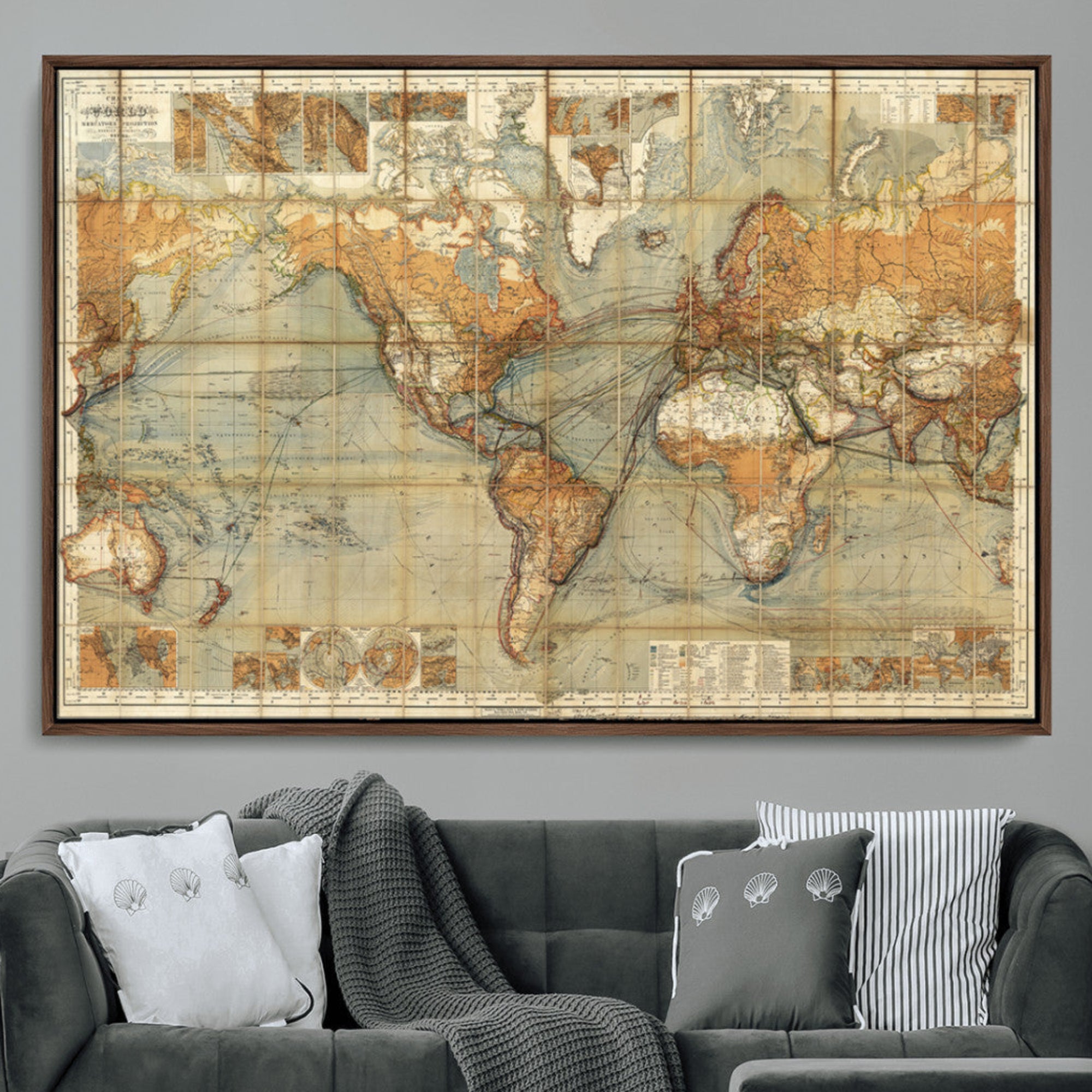 91338-MGV-CV-36X24-Push Pin World Map Canvas Print – Travel Tracker Wall Art for Couples, Perfect Anniversary Gift for Home or Office Decor