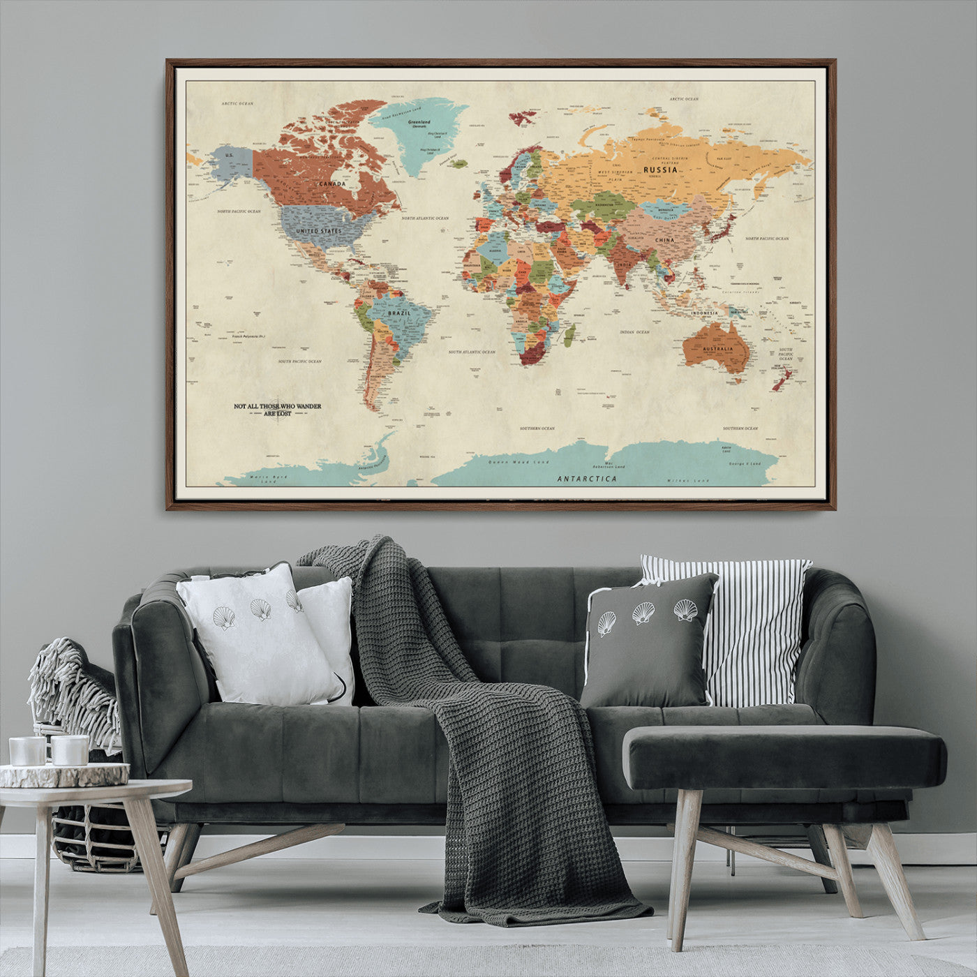MGV-FC-36X24 - Push Pin World Map Canvas Print – Framed Wall Art for Couples to Track Their Travels – Anniversary