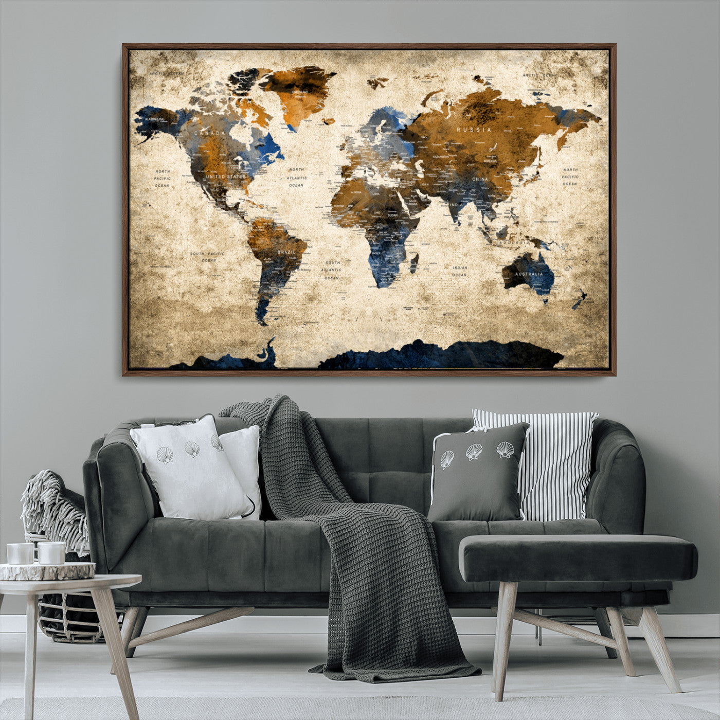 MGV-FC-36X24 - World Map Canvas Print – Framed Wall Art Anniversary Gift or Home Adventure Decor