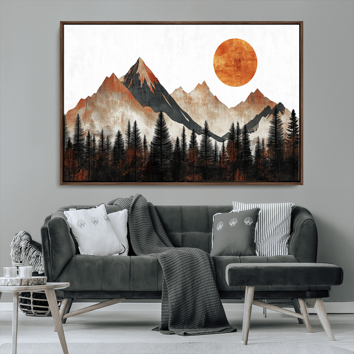 MGV-FC-36X24 - Modern Abstract Mountain Canvas Wall Art Print, Abstract Landscape Print, Rustic Sun and Mountains