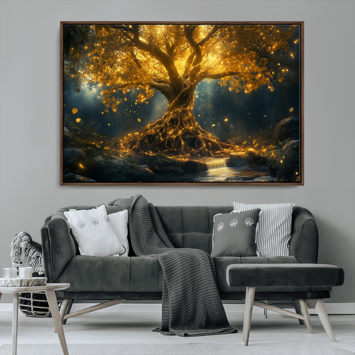MGV-FC-36X24 - Golden Tree of Life Canvas Wall Art Print - Majestic Glowing Tree Wall Art Print