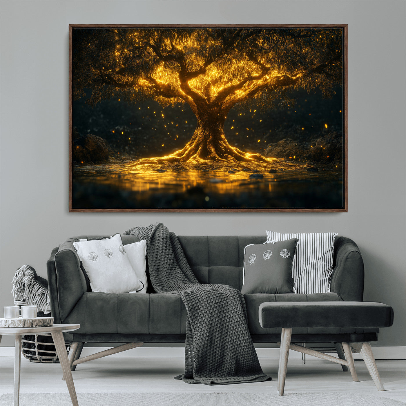 MGV-FC-36X24 - Golden Tree of Life Canvas Wall Art Print - Majestic Glowing Tree Wall Art Print