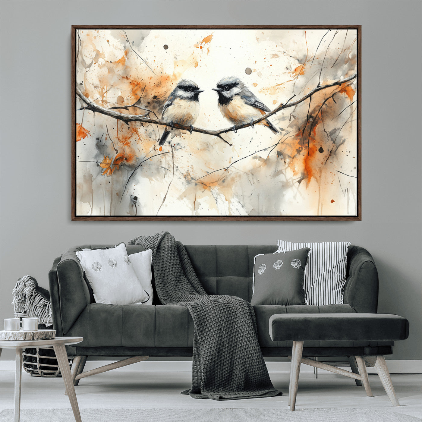 MGV-FC-36X24 - Abstract Watercolor Chickadee Bird Canvas Wall Art Print - Large Bird and Branch Wall Art, Modern