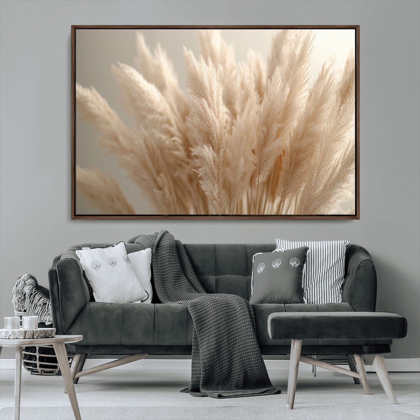 MGV-FC-36X24 - Pampas Grass Canvas Wall Art - Elegant Neutral Decor for Living Room, Boho Minimalist Artwork, Ready