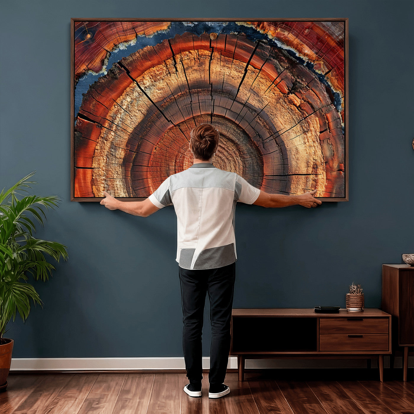 28555-MGV-CV-36X24 - Abstract Tree Ring Art Wall Art Canvas Print for Modern Farmhouse Decor, Colorful Tree Ring Wall Decor, Minimalist Home Canvas Art