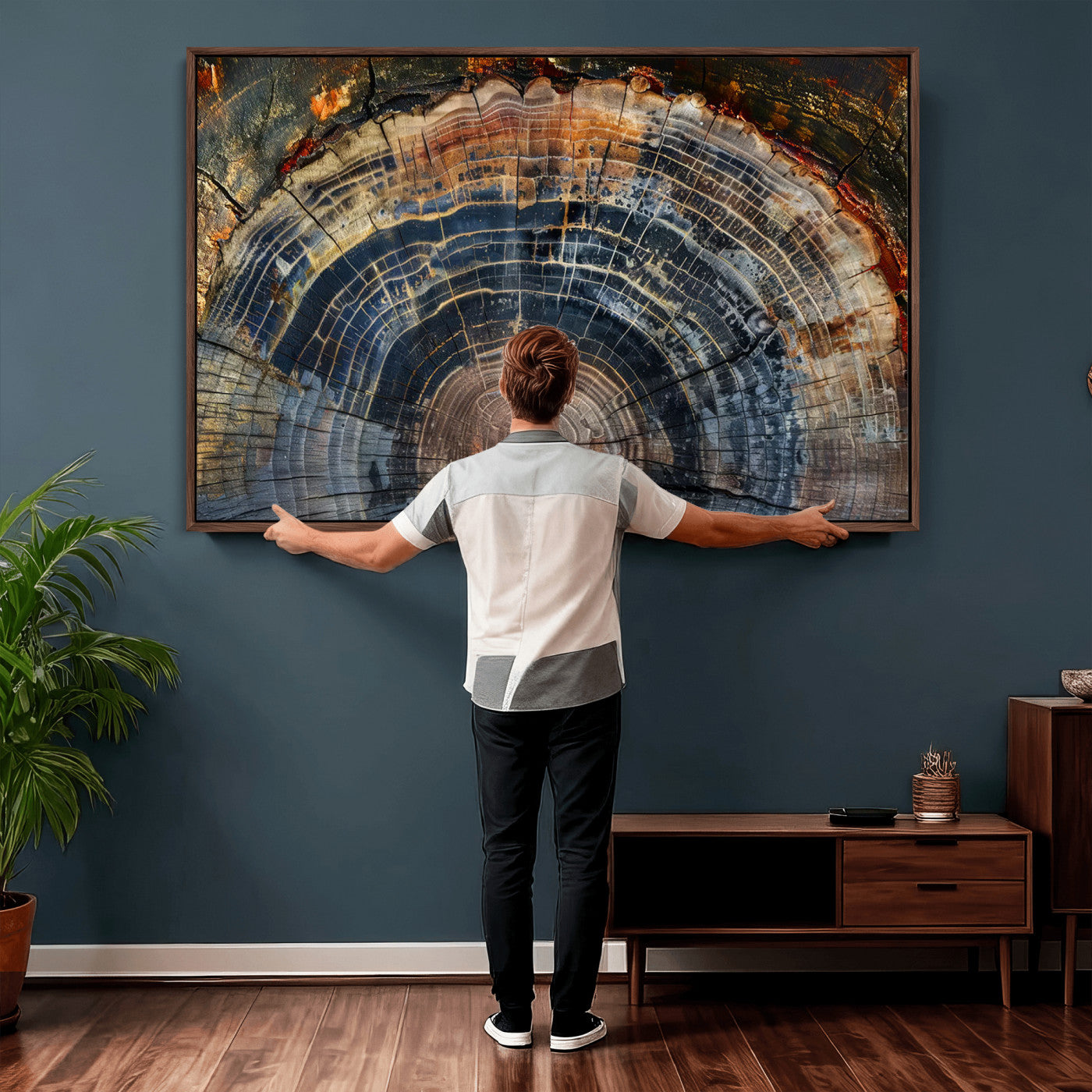 16193-MGV-CV-36X24 - Framed Wood Tree Ring Wall Art - Abstract Colorful Wood Ring Wall Decor for Minimalist Home Decor