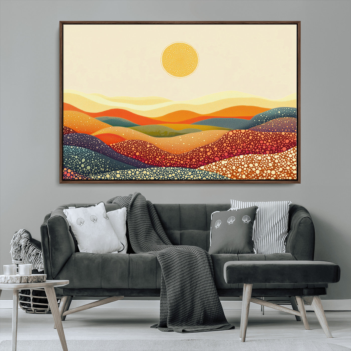 MGV-FC-36X24 - YAYOI KUSAMA Colorful Dot Art Landscape Canvas - Framed Abstract Pointillism Inspired by Nature with