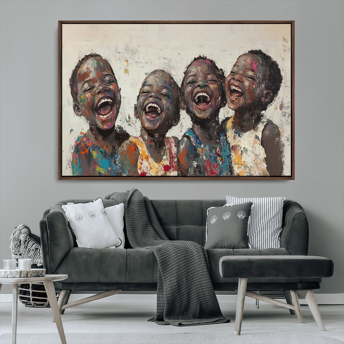 85256-MGV-CV-36X24-Shai Yossef Print - Joyful Childhood Canvas Wall Art - Expressive Impasto Painting of Laughing