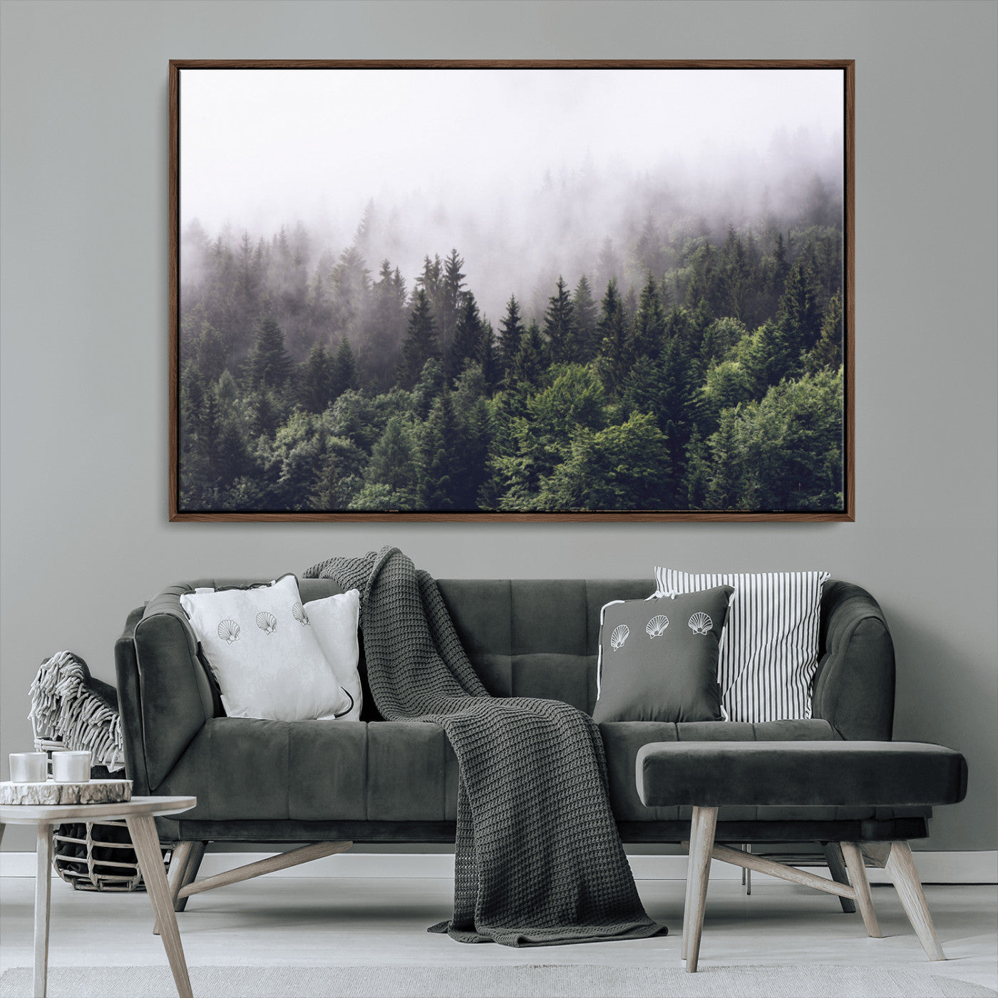 MGV-FC-36X24 - Misty Forest Wall Art | Foggy Forest Canvas Print | Large Nature-Inspired Misty Tree Landscape for