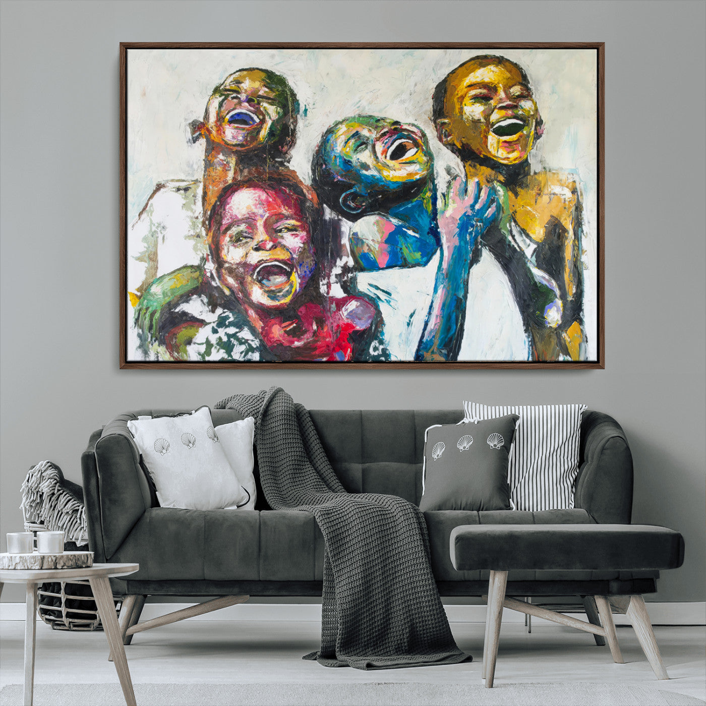 MGV-FC-36X24 - Shai Yossef Style Canvas Art - Joyful African Black Kids Impasto Painting with Vibrant Brushstrokes,