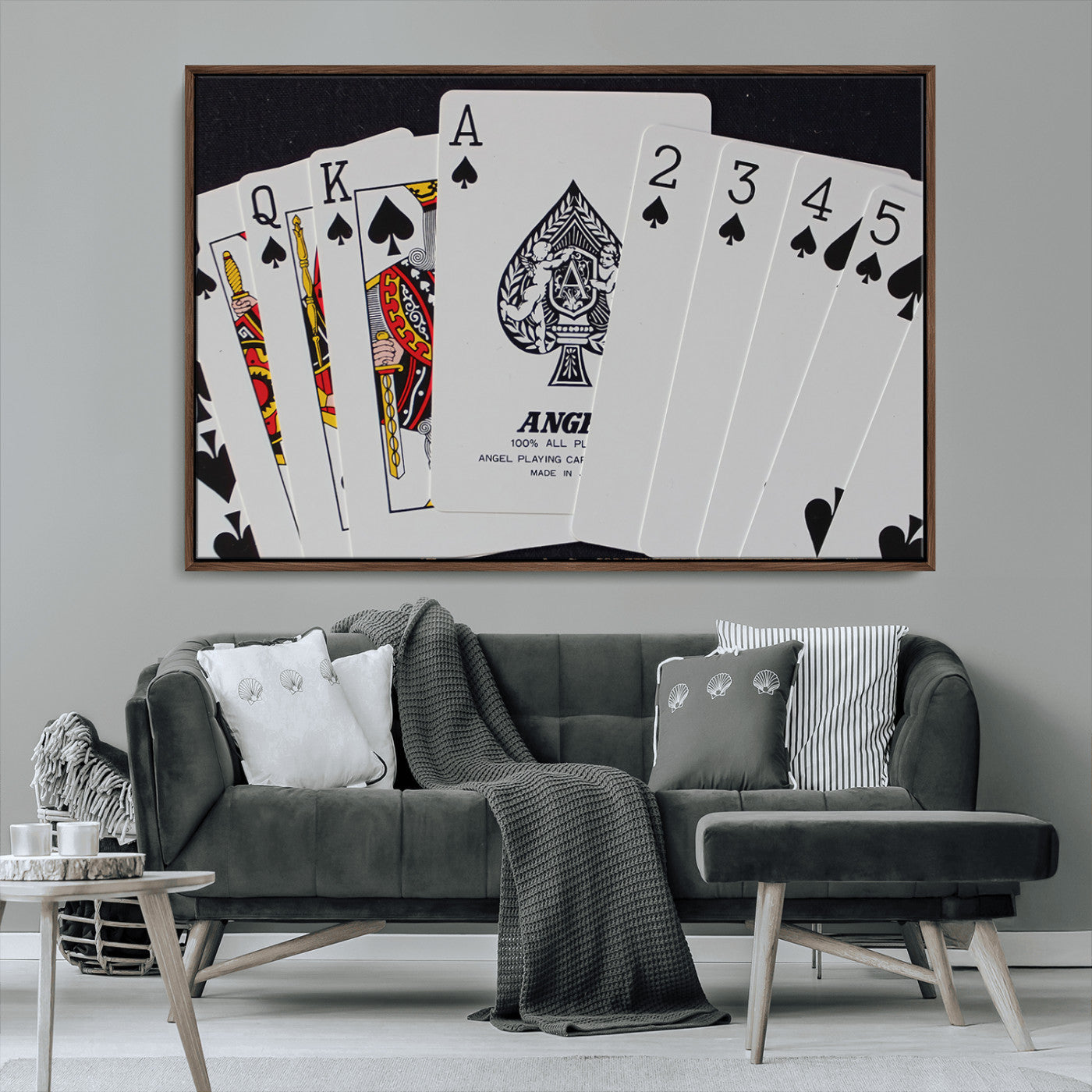 MGV-FC-36X24 - Poker Wall Art - Playing Cards Canvas Wall Art Print - Ace of Spades and Royal Flush Design, Perfect