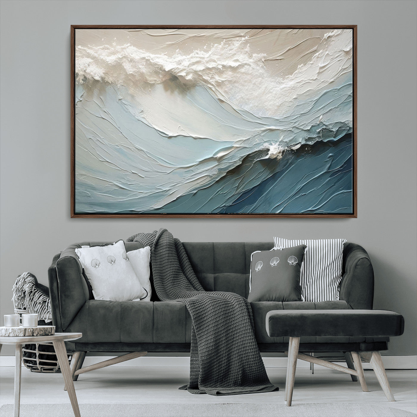 MGV-FC-36X24 - Waves Abstract Wall Art Print, Modern Framed Abstract Canvas Print, Abstract Painting for Living