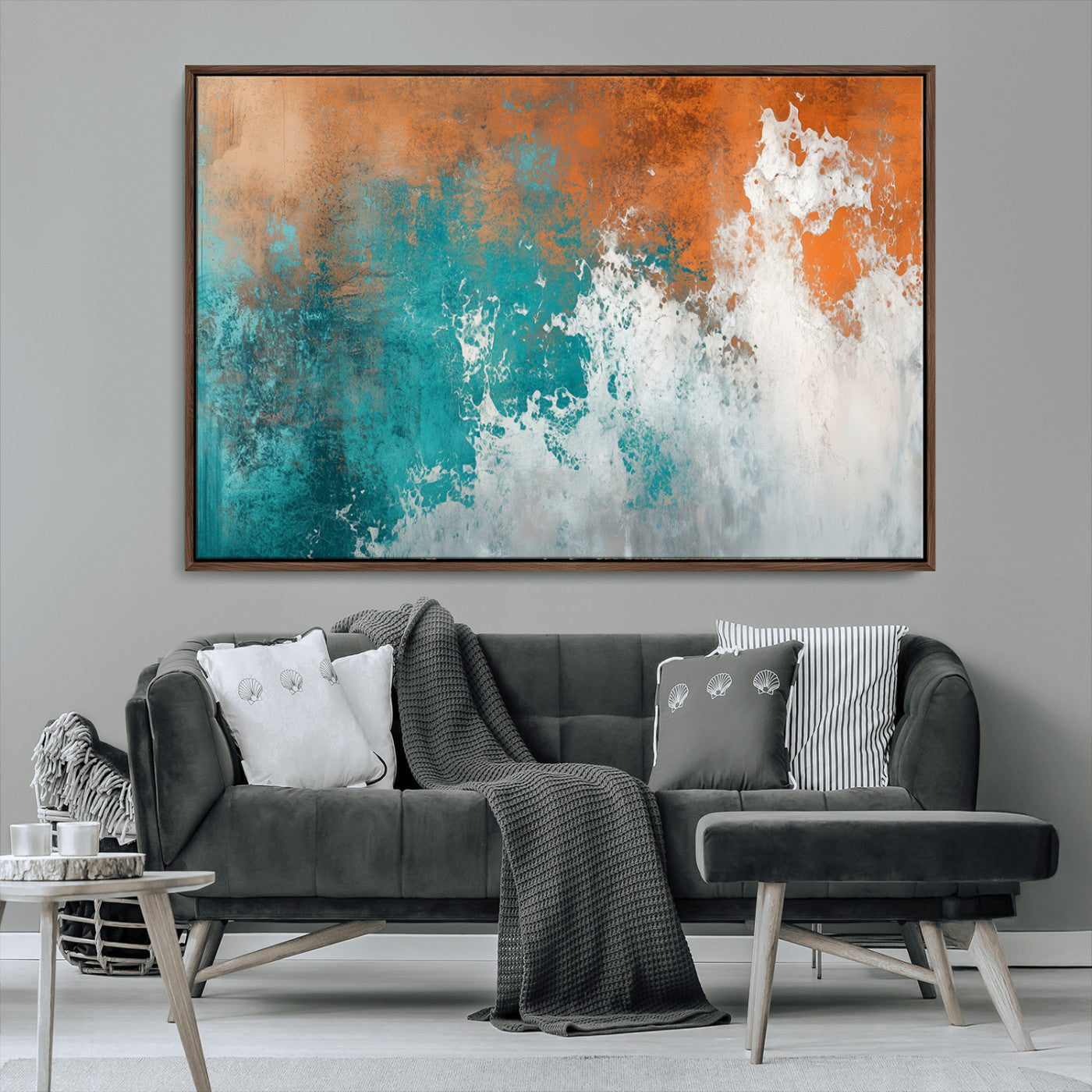 MGV-FC-36X24 - Vintage Abstract Print - Bold Teal and Orange Canvas Wall Art - Retro-Vintage Abstract Orange Canvas