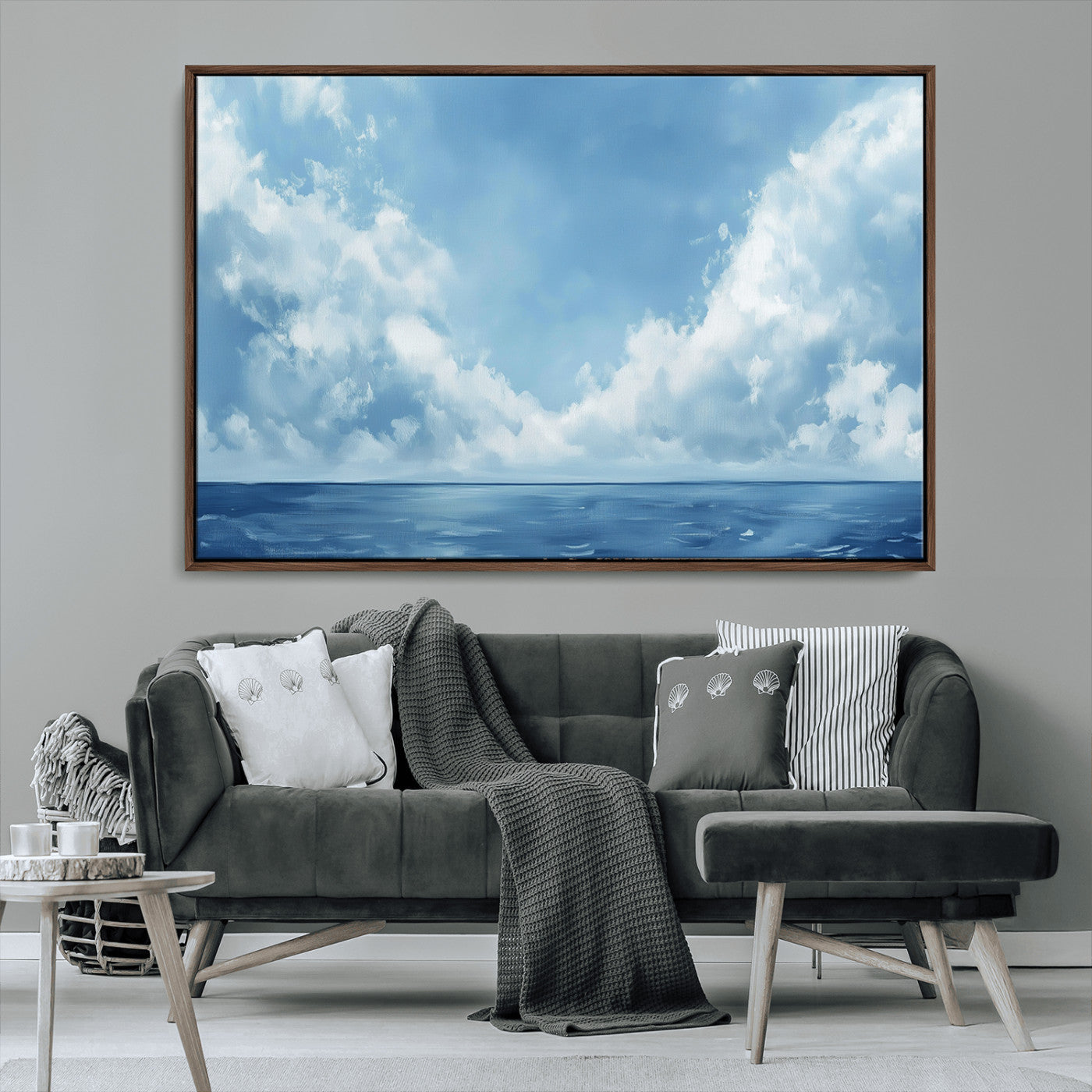 MGV-FC-36X24 - Abstract Ocean Print Artwork- Serene Blue Ocean Canvas Wall Art - Minimalist Ocean and Sky Canvas