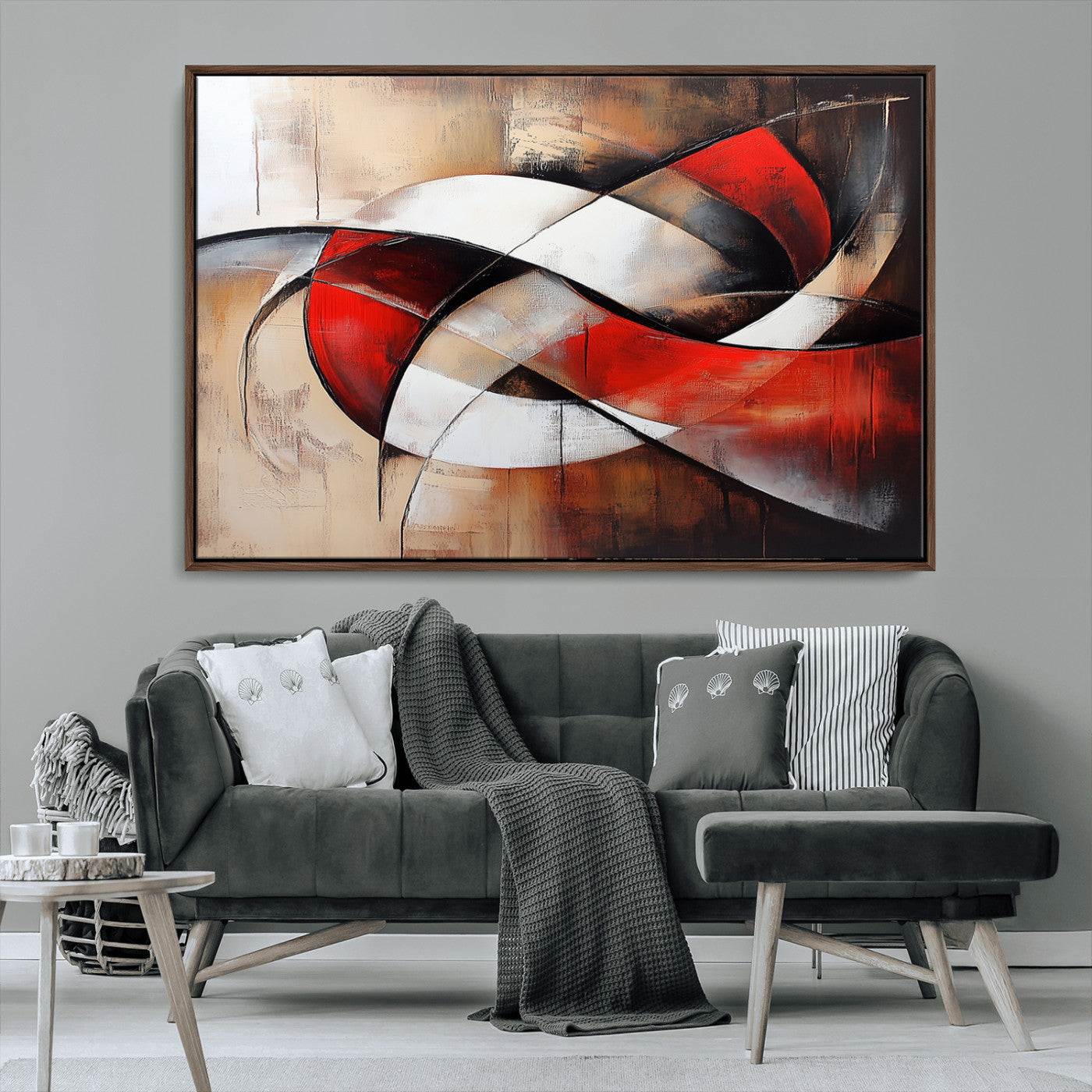 MGV-FC-36X24 - Abstract Wall Art - Modern Red and White Canvas Wall Art Print - Bold Geometric Abstract Canvas for