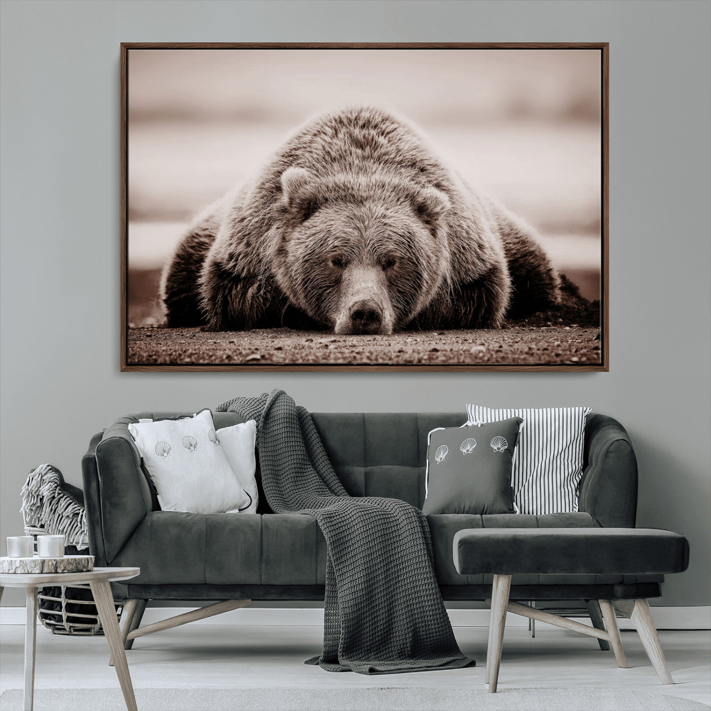 MGV-FC-36X24 - Grizzly Bear Wall Art Print - Bear Canvas Wall Art - Rustic Bear Portrait Canvas Print for Cabin