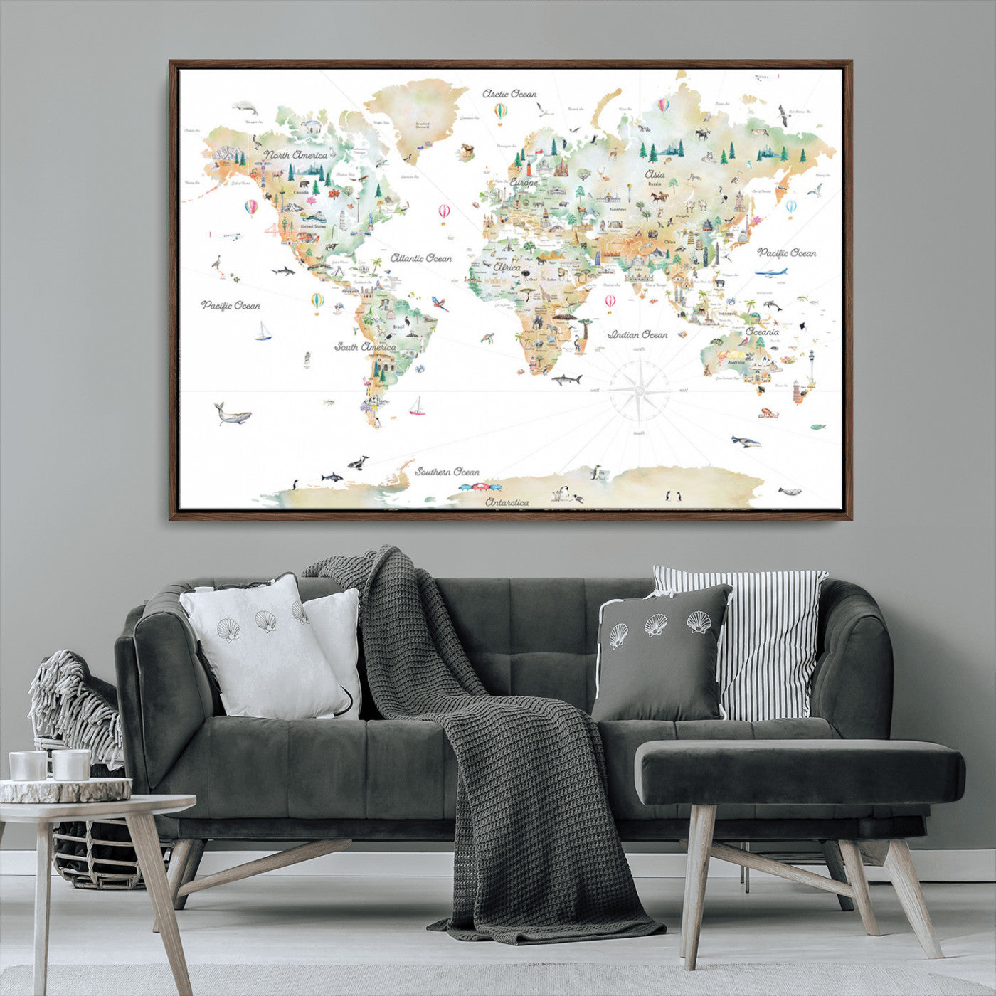 MGV-FC-36X24 - Push Pin World Map Canvas Print – Framed Wall Art for Couples to Track Their Travels – Anniversary