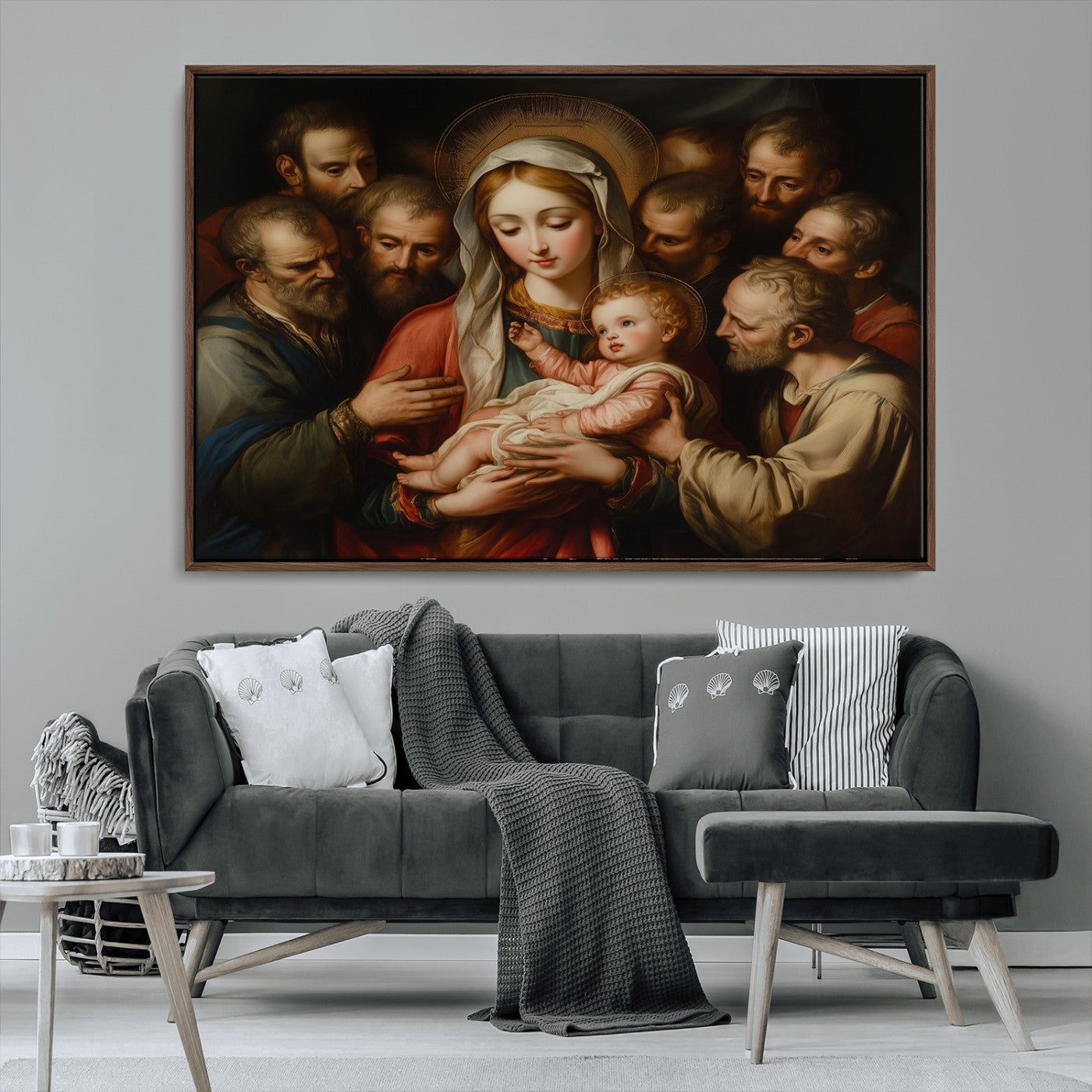 MGV-FC-36X24 - Religious Canvas Wall Art Print - Madonna and Child with Apostles Art Print - Classic Christian