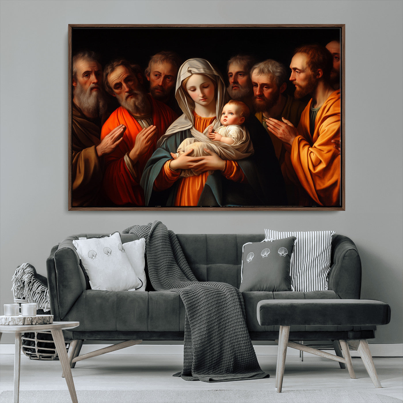 MGV-FC-36X24 - Religious Canvas Wall Art Print - Madonna and Child with Apostles Art Print - Classic Christian