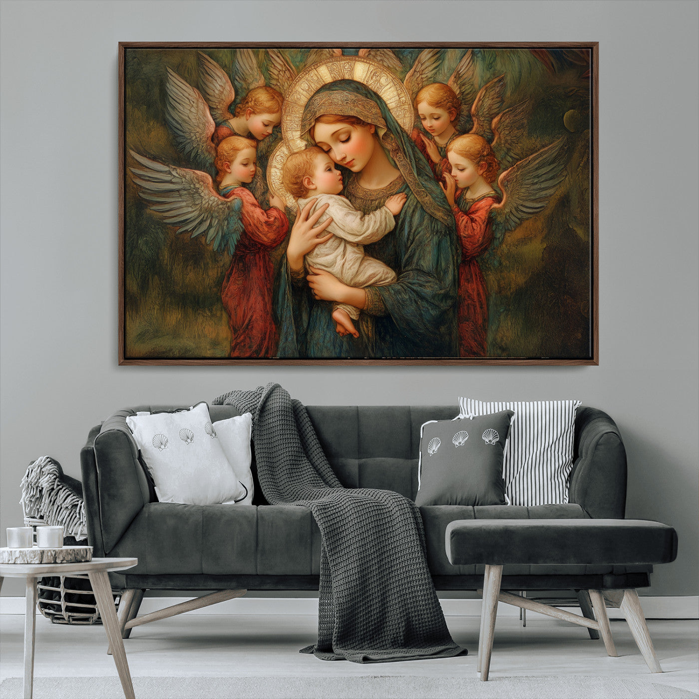 MGV-FC-36X24 - Mary Jesus Canvas Wall Art Print - Madonna and Child with Angels Art Print - Classic Christian