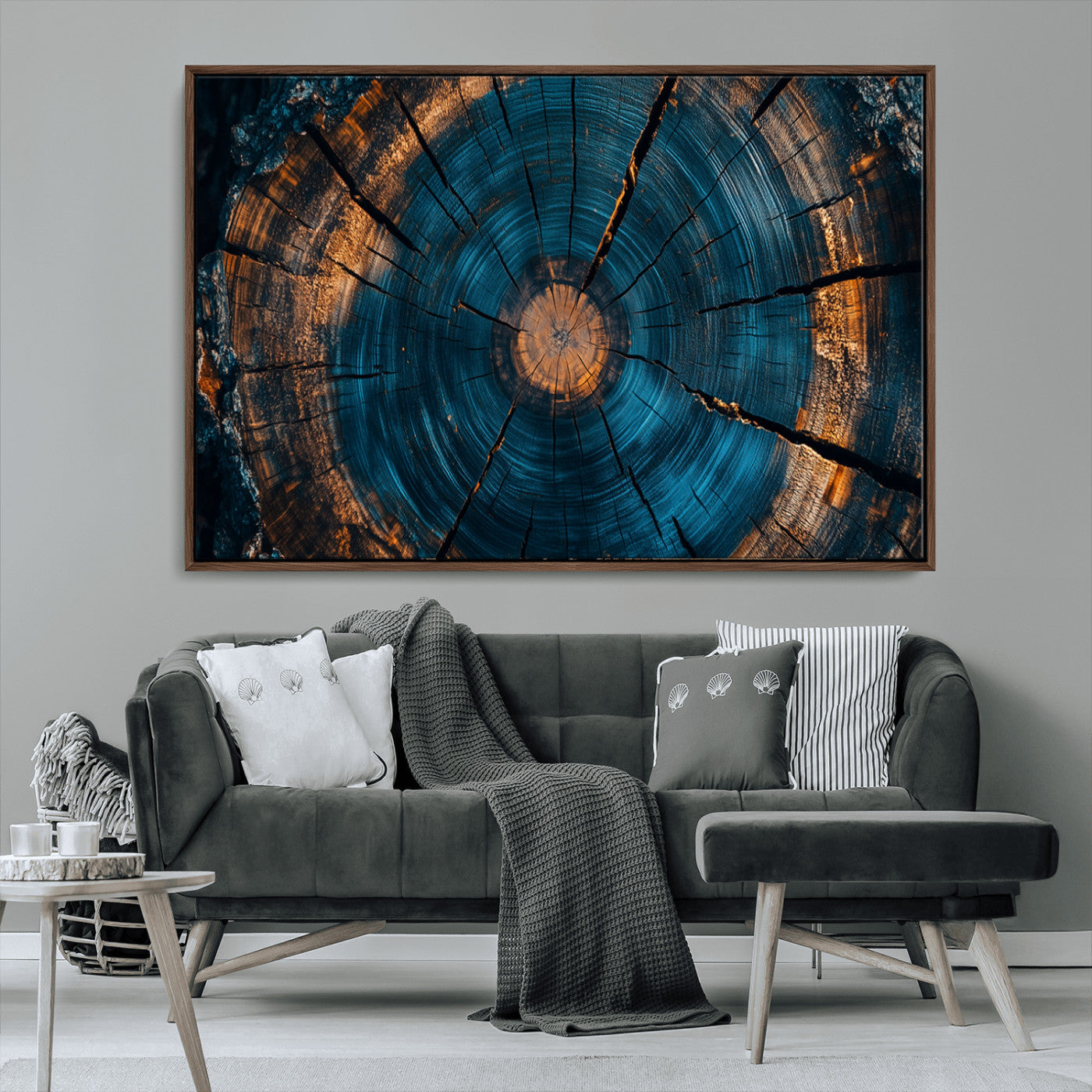 MGV-FC-36X24 - Farmhouse Wall Art - Abstract Tree Rings Canvas Wall Art Print, Framed Wood Grain Rings Artwork