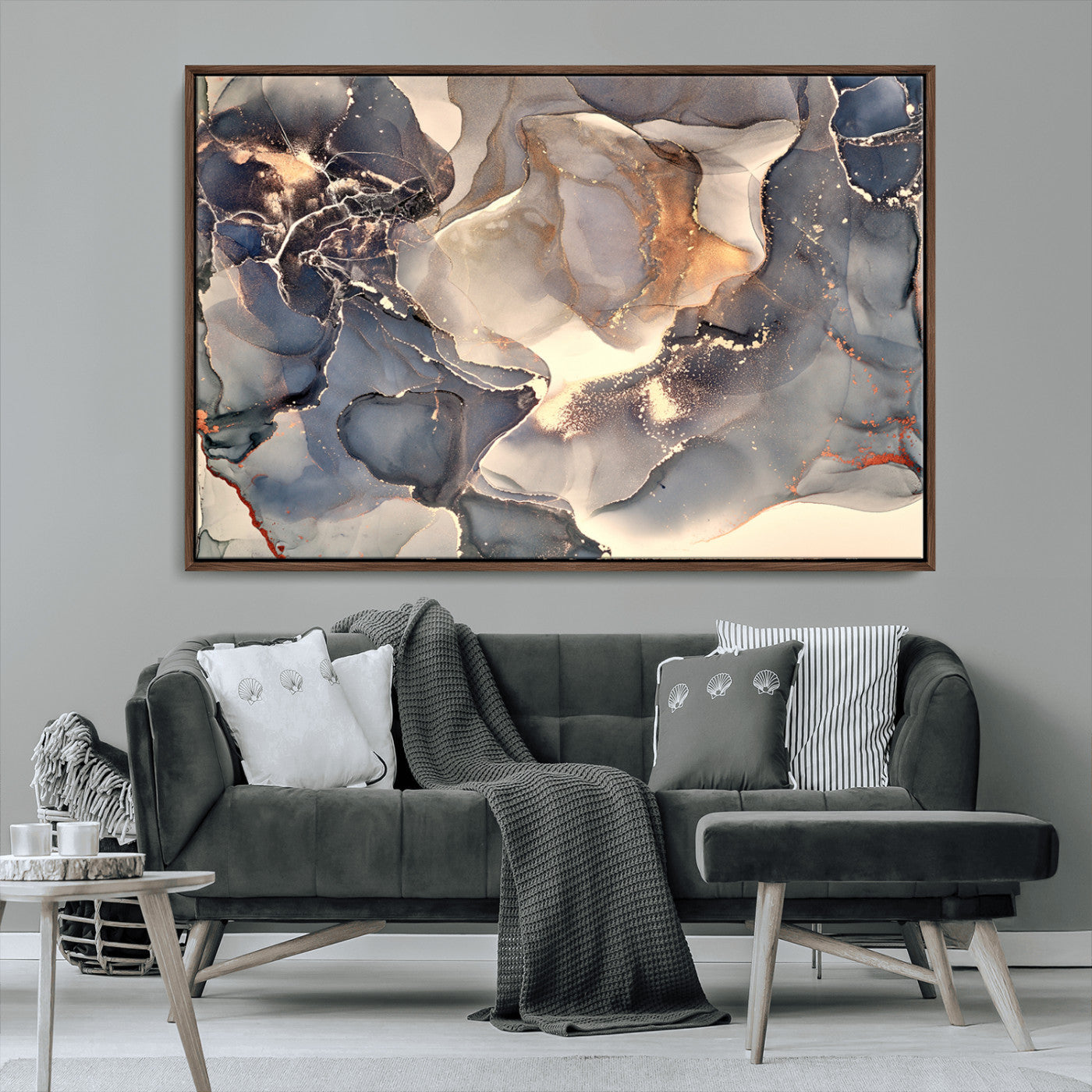 MGV-FC-36X24 - Abstract Blue and Gold Wall Art - Fluid Ink Artwork - Modern Luxury Wall Decor for Contemporary