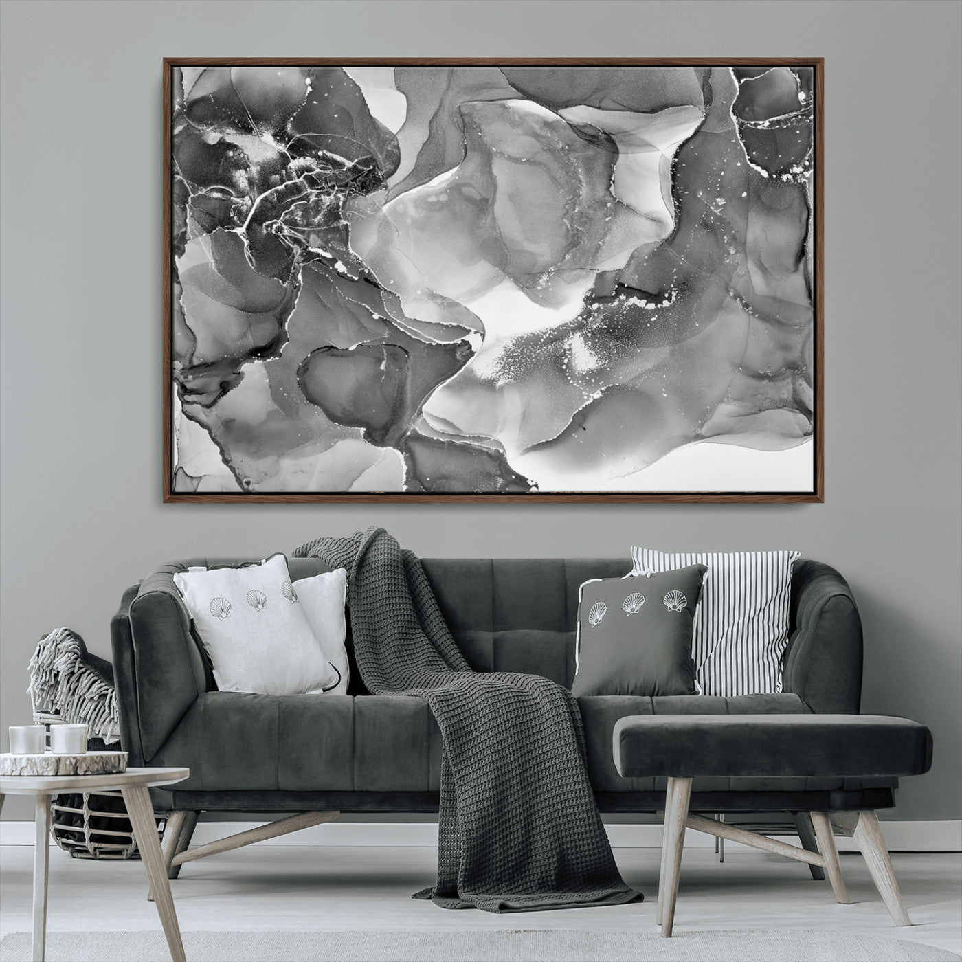 MGV-FC-36X24 - Black White Abstract Canvas Wall Art - Fluid Ink Artwork - Modern Luxury Wall Decor for Contemporary