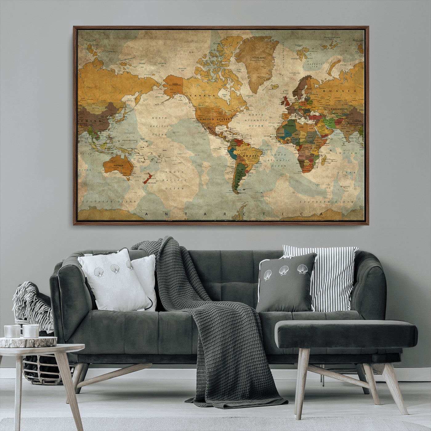 MGV-FC-36X24 - Push Pin World Map Canvas Print – Framed Wall Art for Couples to Track Their Travels – Anniversary