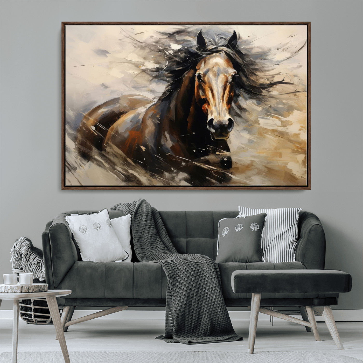MGV-FC-36X24 - Abstract Wall Art Horse Print - Large Western Horse Canvas - Farmhouse Woodland Wall Art - Framed