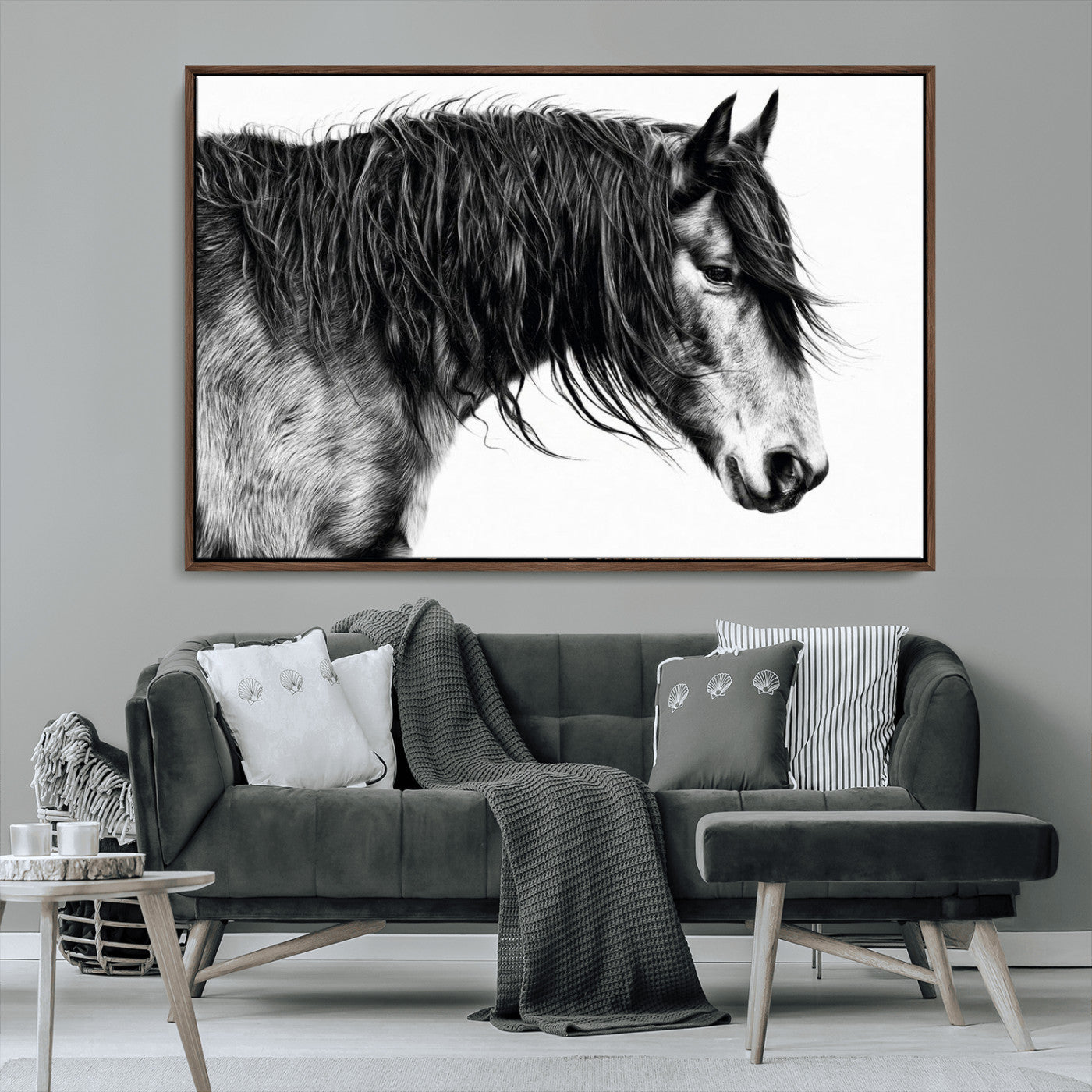 MGV-FC-36X24 - Black Horse Wall Art Canvas Print for Farmhouse Decor and Woodland Decoration