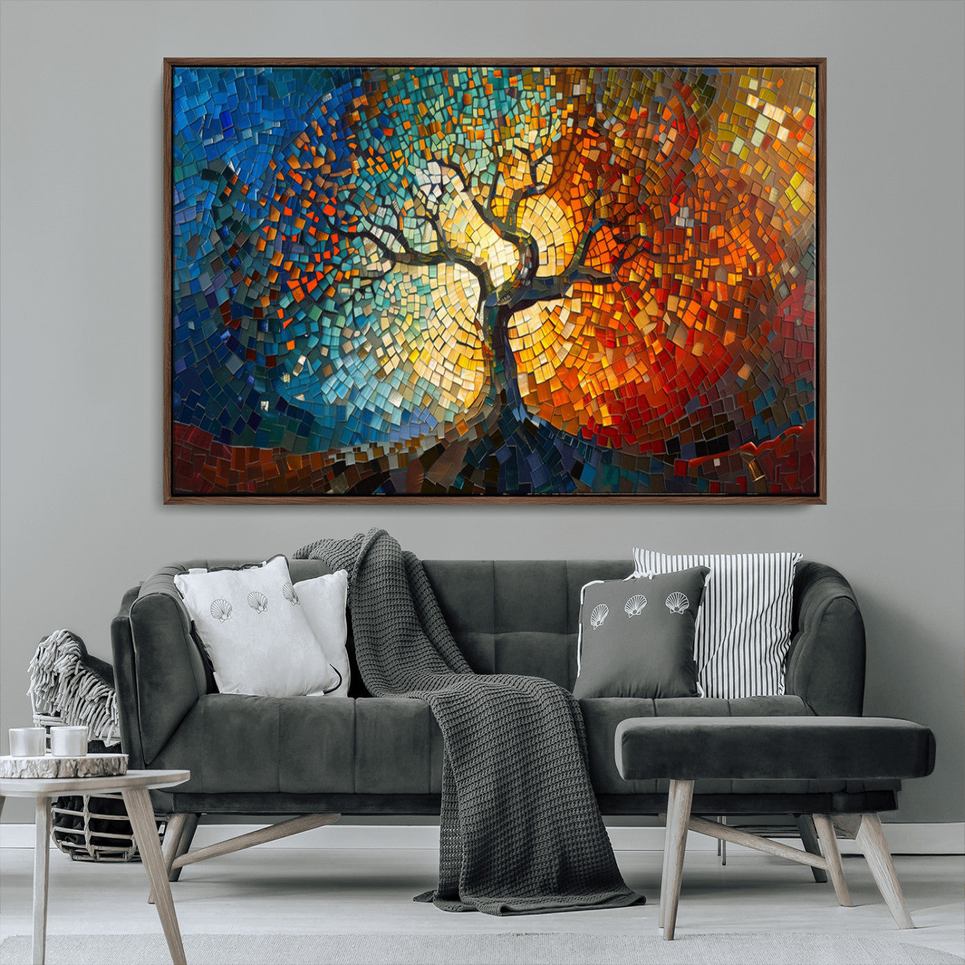 MGV-FC-36X24 - Yggdrasil Tree of Life Mosaic Stained Glass Wall Art Canvas, Yggdrasil Tree of Life Mosaic Canvas